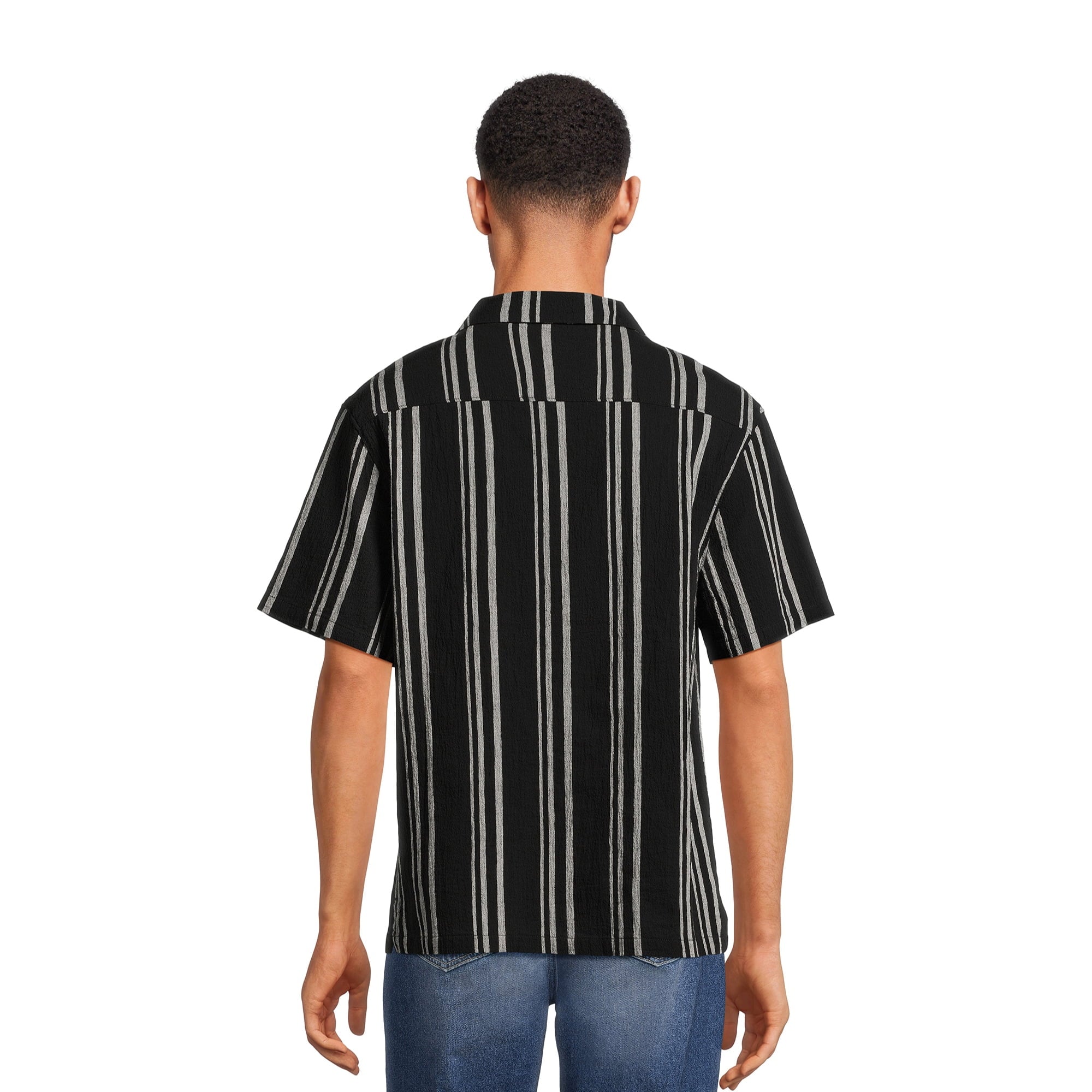 SIZE: 3XL - No Boundaries Men's and Big Men's Cotton Crinkle Button Front Shirt with Short Sleeves