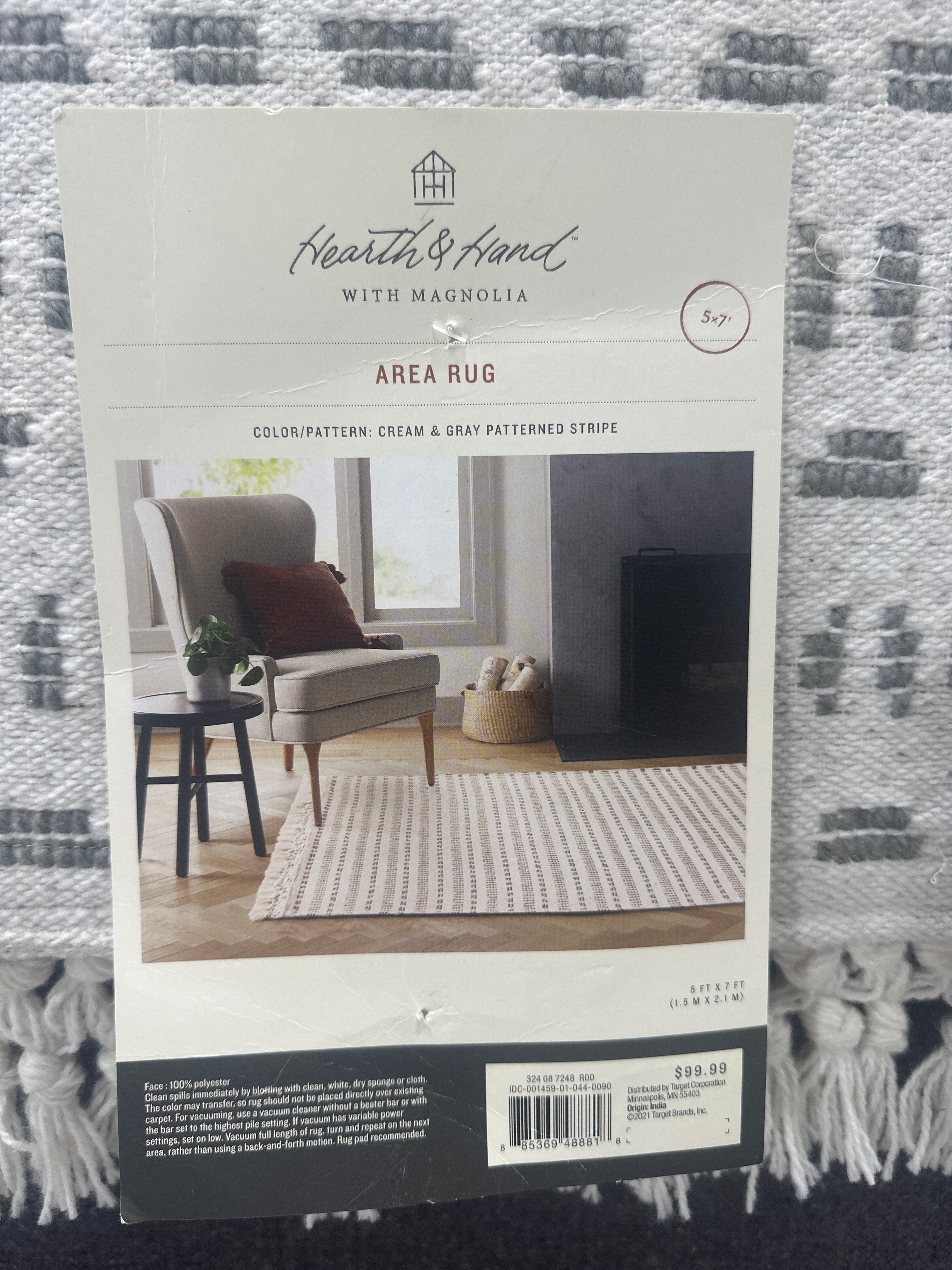 SEALED -150CM X 210CM Pattern Stripe Area Rug Gray/Cream - Hearth & Hand with Magnolia