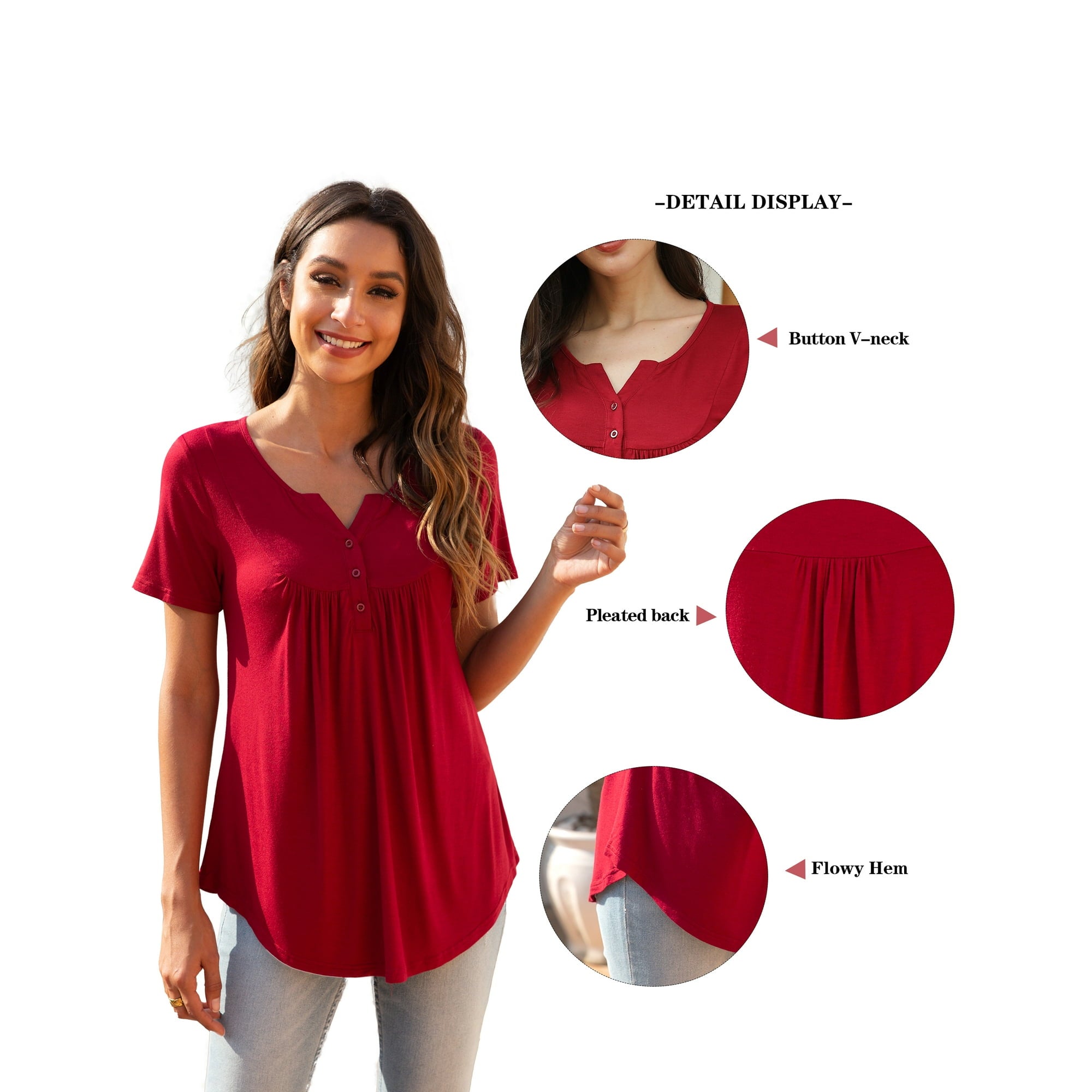 SIZE: XL - a.Jesdani Womens Plus Size Tunic Tops Short Sleeve Casual Floral Henley Shirts