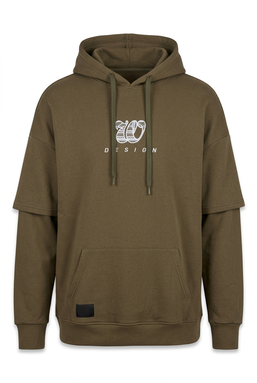 Momento Men's "Design" Graphic Hooded  - Olive Green (Style T102 / M240812)
