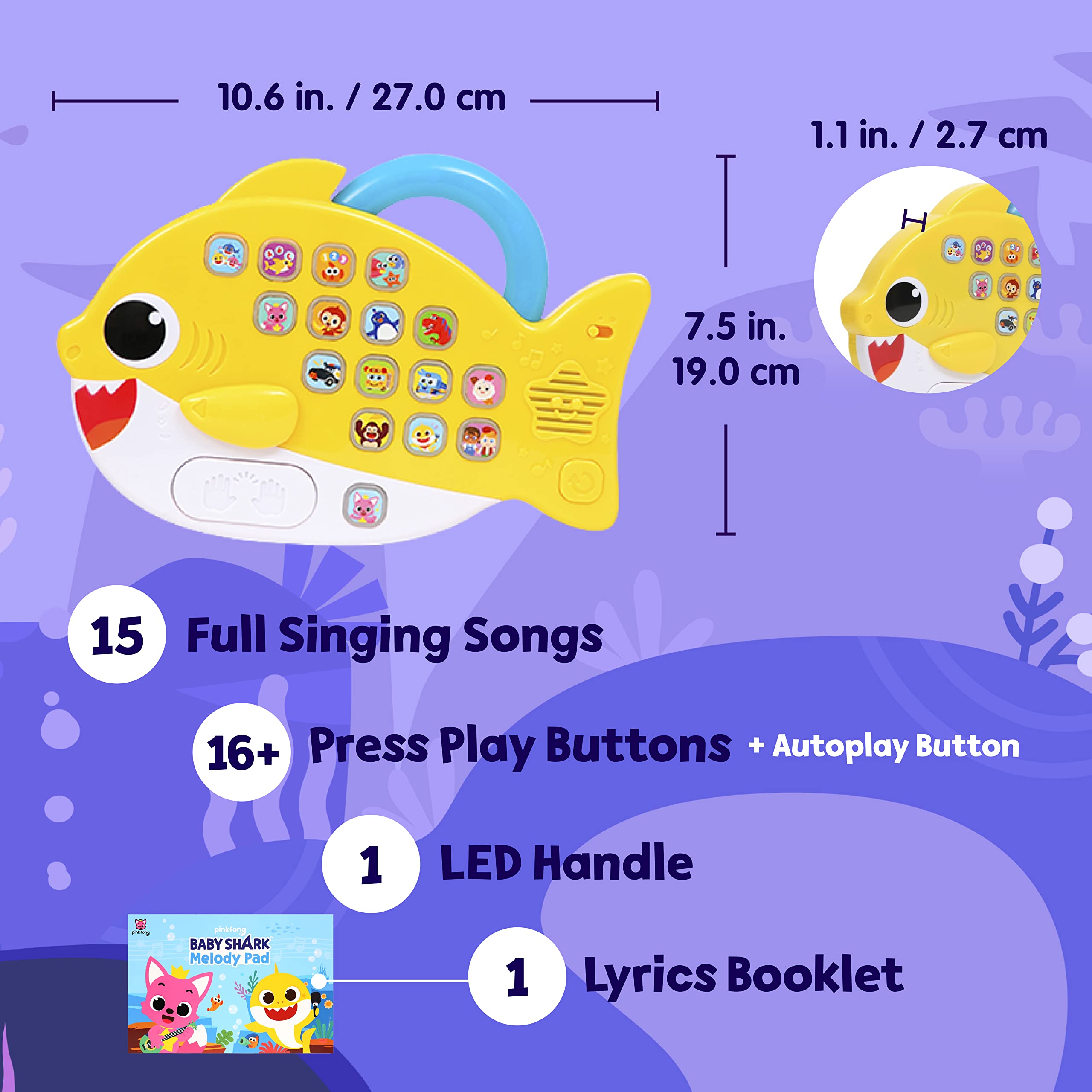 Pinkfong Baby Shark Melody Pad Sound Pad | Baby Shark Toys, Baby Shark Books | Learning & Education Toys | Interactive Baby Toys for Toddlers 1-3 | Gifts for Boys & Girls