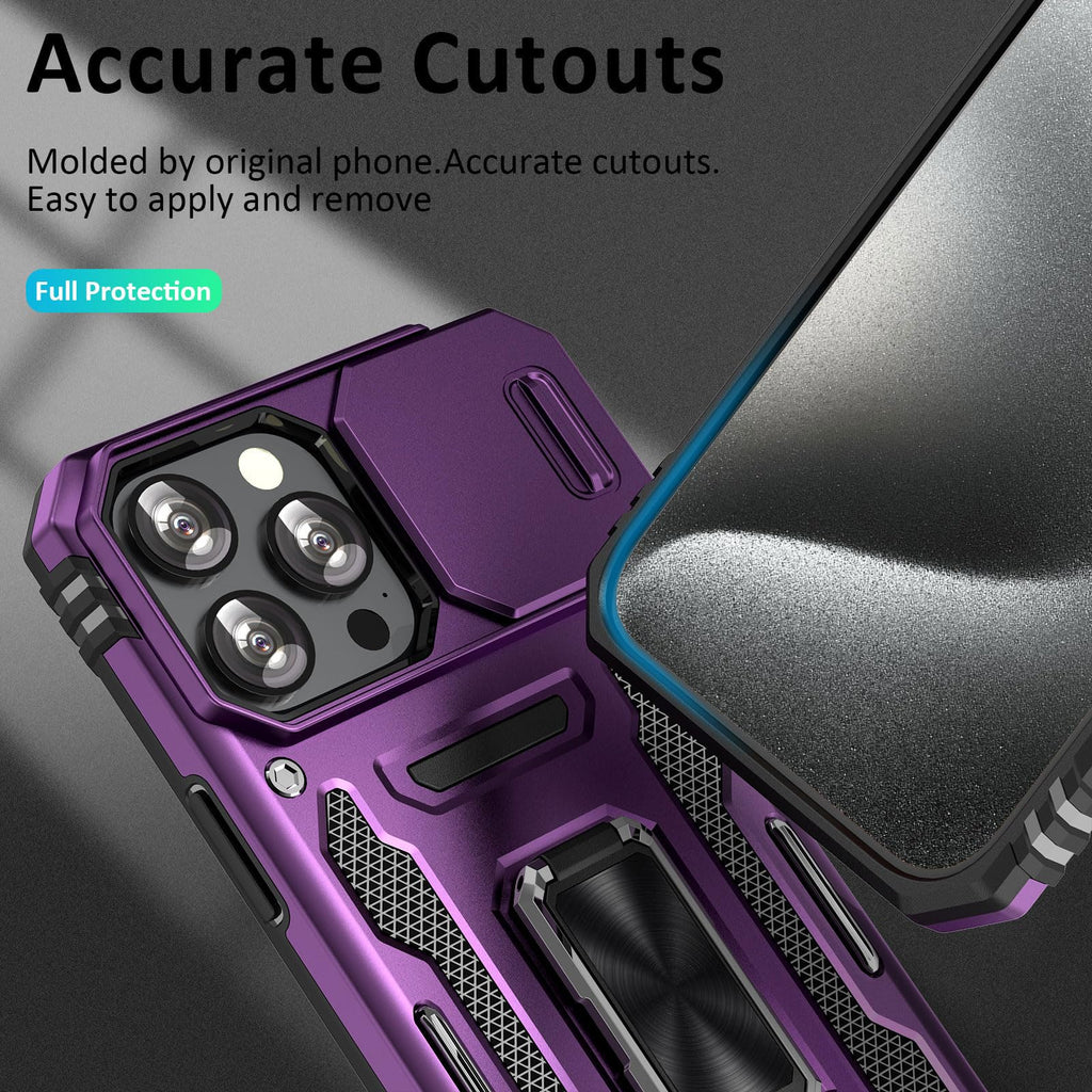 UKLCCU Phone Case for iPhone 15 Pro Case 15 Pro iPhone Phone Case for Women with Camera Cover Slide, Built-in 360° Rotating Kickstand for iPhone 15 Pro - Purple