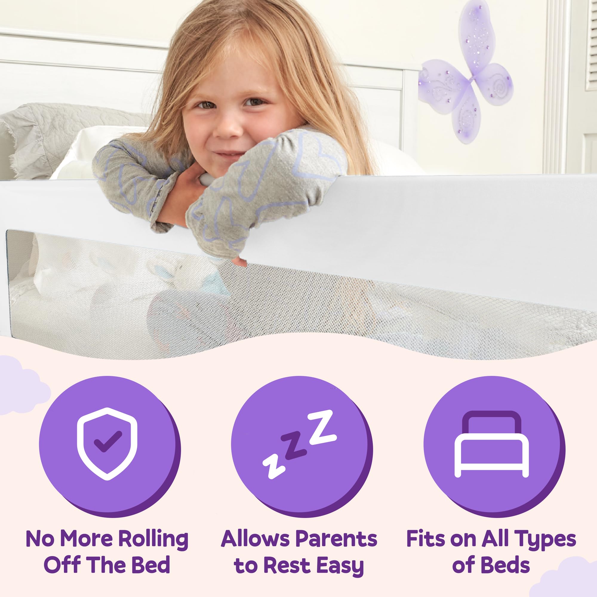 ComfyBumpy Extra Long Toddler Bed Rails - Baby Bed Rail Guard for Kids, Twin, Full, King and Queen Beds - Adjustable Bed Rail for Toddlers - Baby Bed Side Bedrails - White, XL (59" x 19.5"), Pack of 2