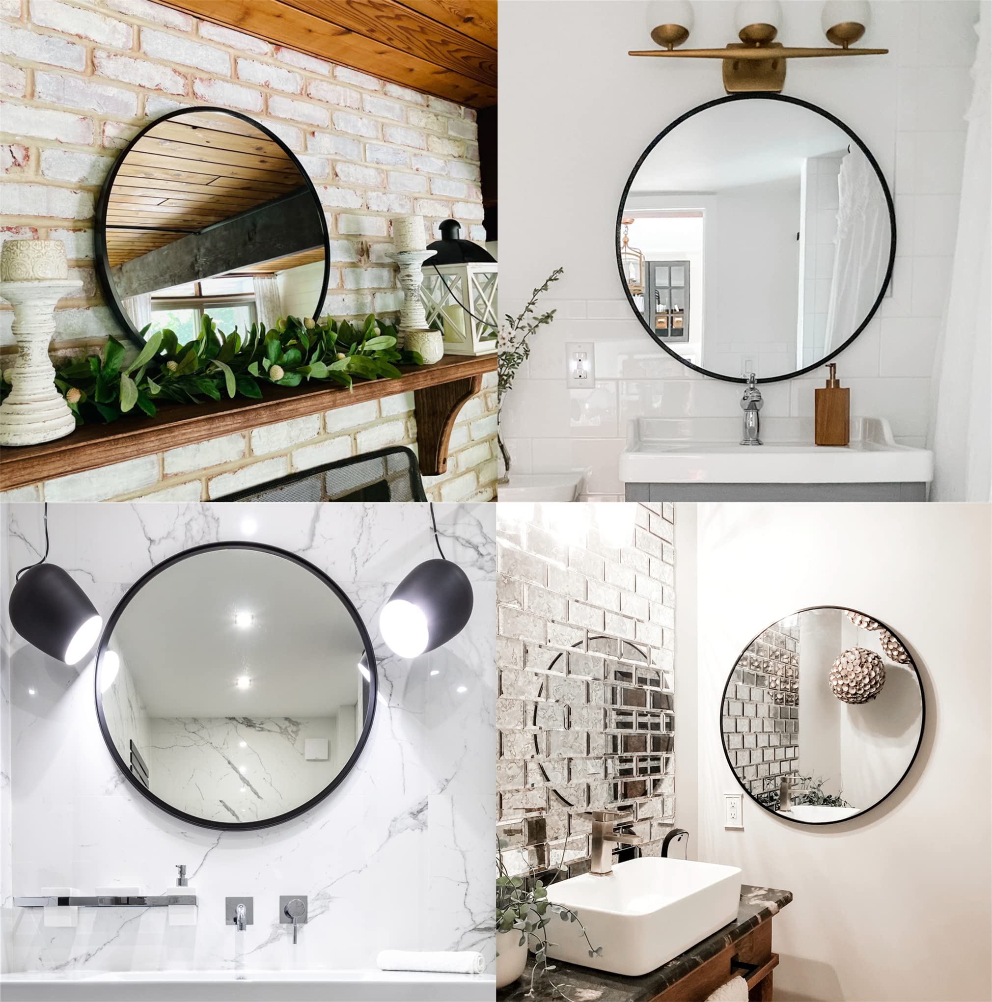 BEAUTYPEAK 45 cm  Round Mirror, Black Metal Frame Circle Mirror
