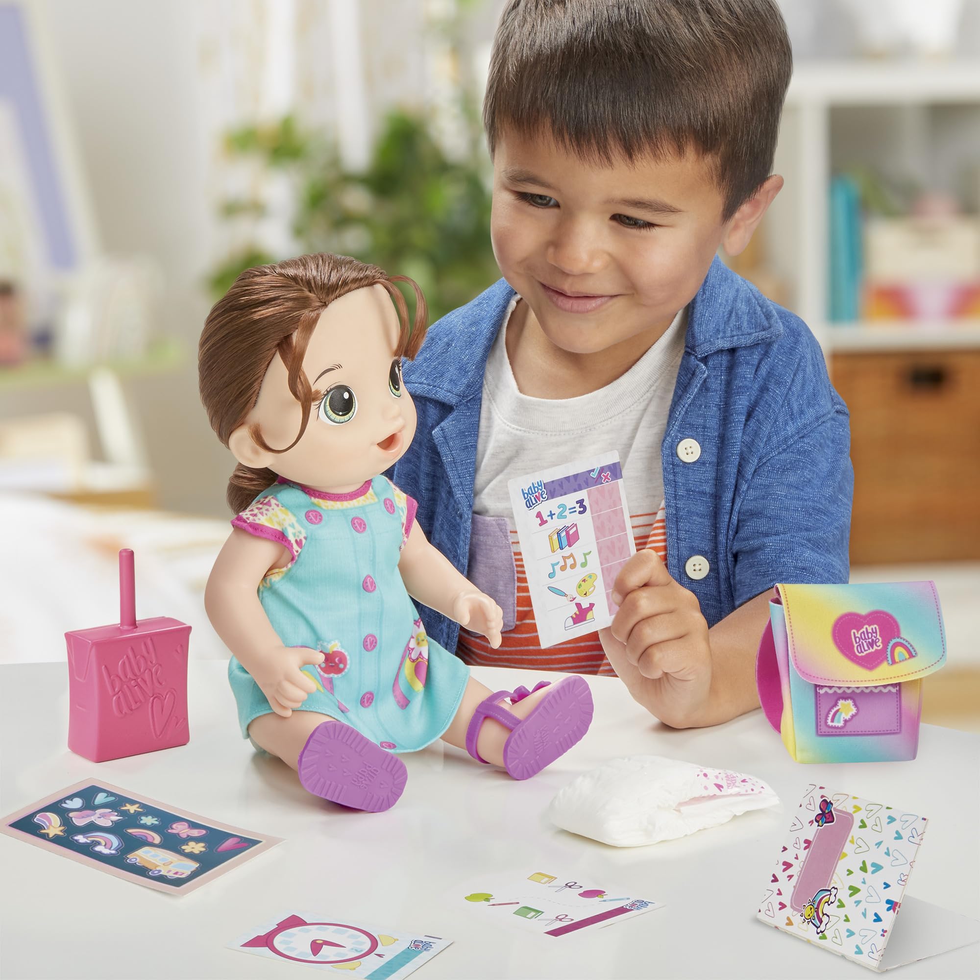 Baby Alive Time for School Baby Doll Set, Back to School Toys for 3 Year Old Girls & Boys & Up, 12 Inch Baby Doll, Brown Hair