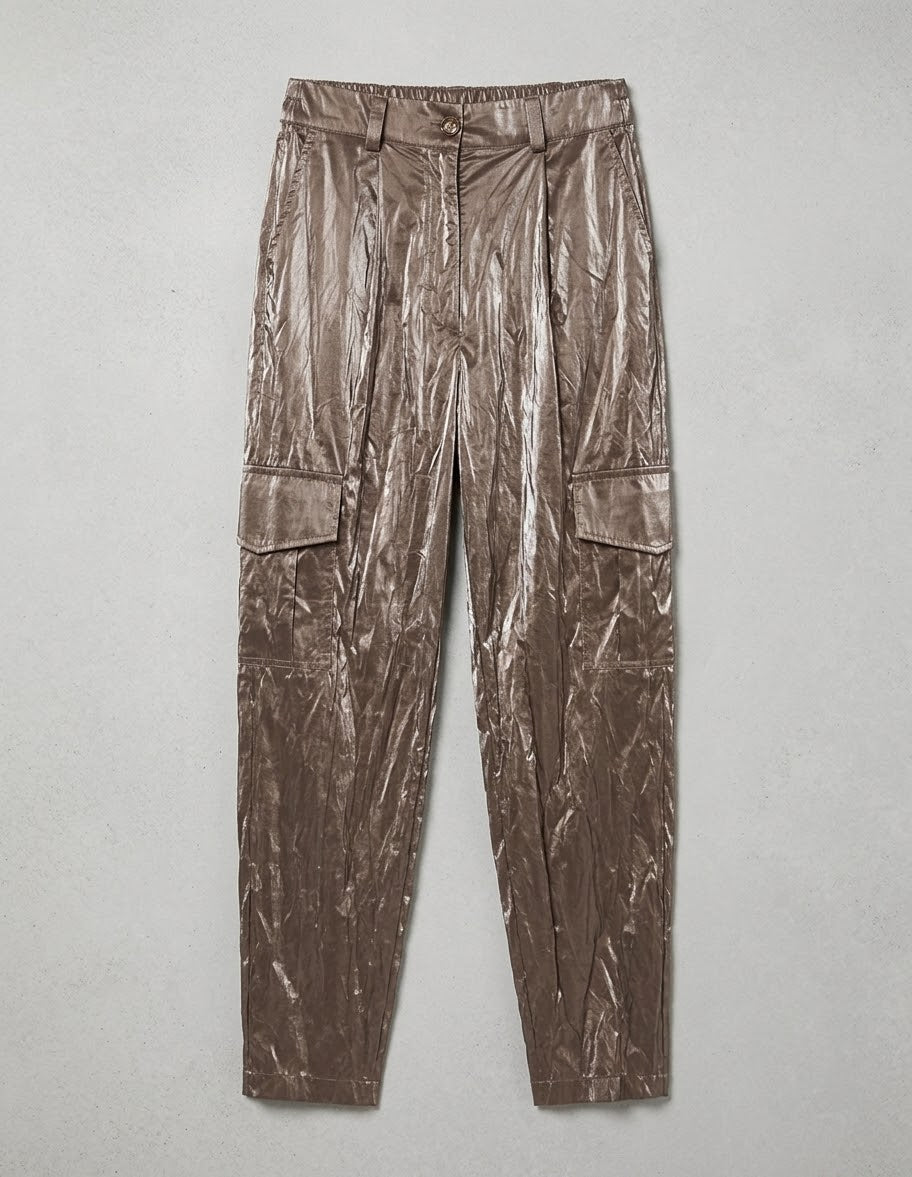 Fashion factory Metallic Shimmer Cargo Utility Two-Piece Set  gray women