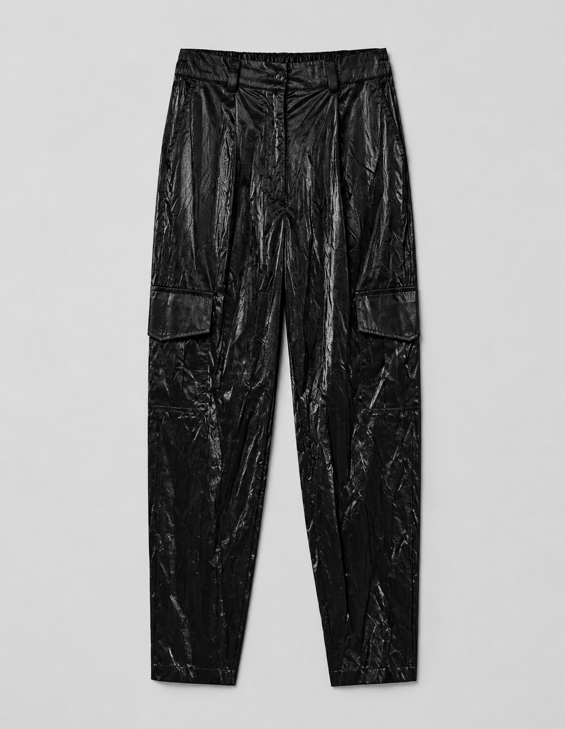 Metallic Shimmer Cargo Utility Two-Piece Set women black color