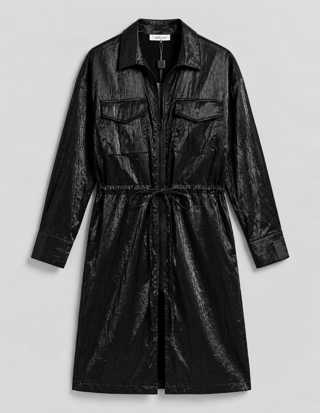 Metallic Shimmer Cargo Utility Two-Piece Set women black color
