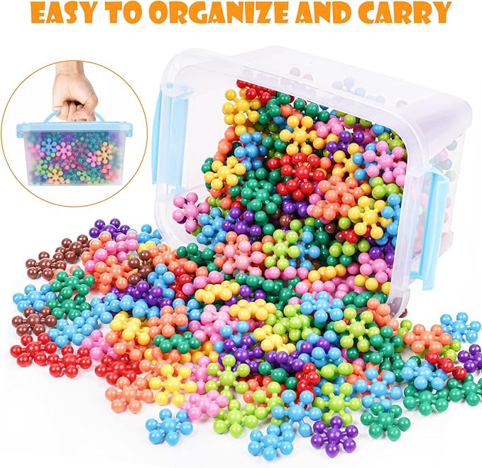NiToy Snowflake Interlocking Building Block Toy with Carrying Case for Kids, Multi-Color Early Learning Educational Creativity STEM Toy Solid Plastic Disc Safe Material for Boys & Girls Ages 3+