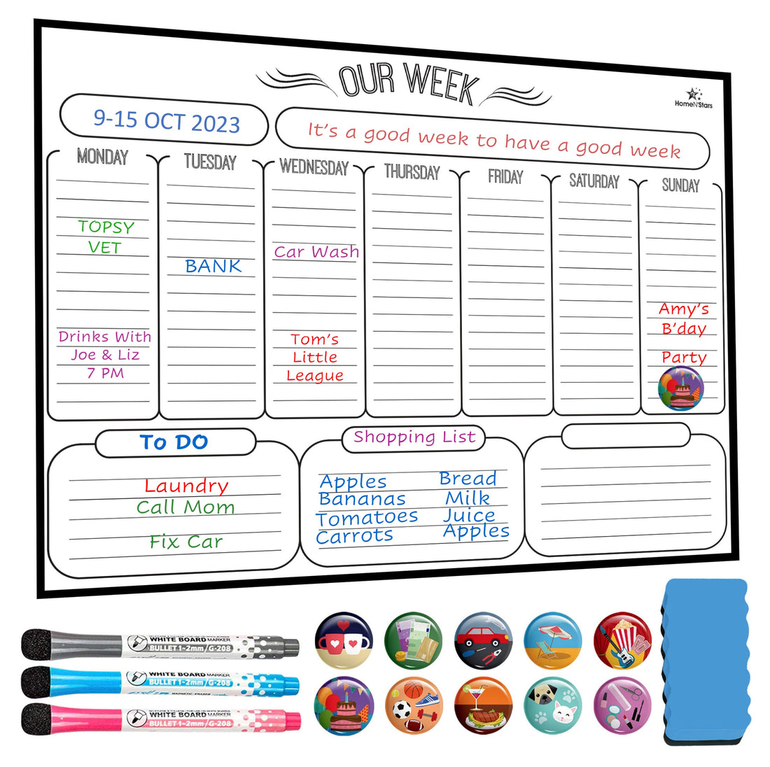 Home N'Stars Weekly White Board Dry Erase, Magnetic Weekly Planner for Fridge