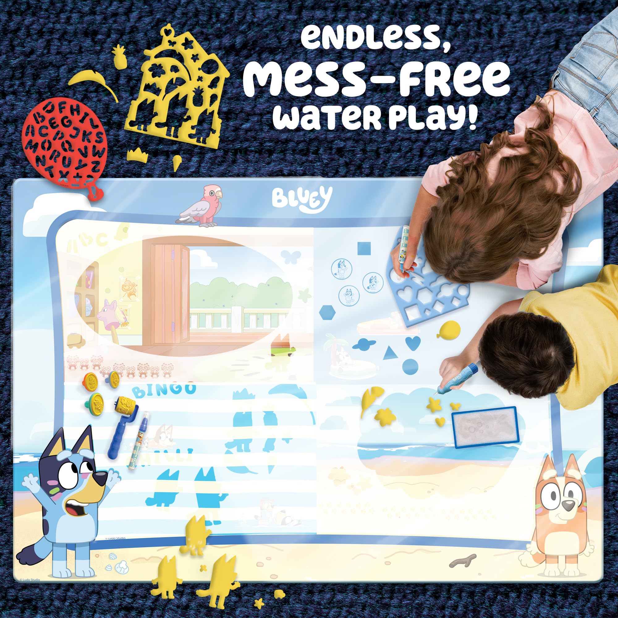 Official Bluey Water Drawing Mat, 39 x 27 Inches Extra Large Water Drawing Mat, Toddler Learning Toys, Fun Bluey Toys, Mess Free Painting Coloring Mat, Kids Toys, Bluey Playset, Toddler Sensory Toy