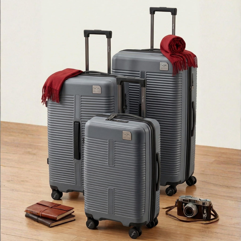 Pierre Cardin 3-Piece Hard-shell Suitcase Luggage Set – Lightweight, Expandable with 4 Silent Spinner Wheels & TSA Lock (Grey)