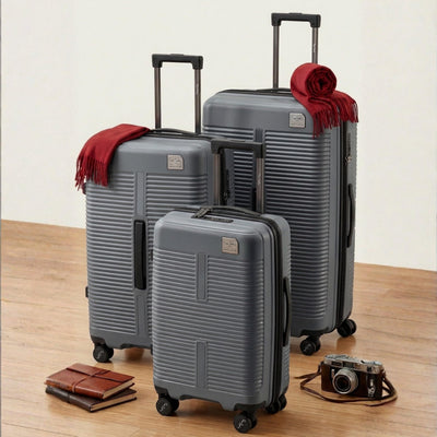 Pierre Cardin 3-Piece Hardshell Luggage Set – Lightweight, Expandable with 4 Silent Spinner Wheels & TSA Lock (Grey)