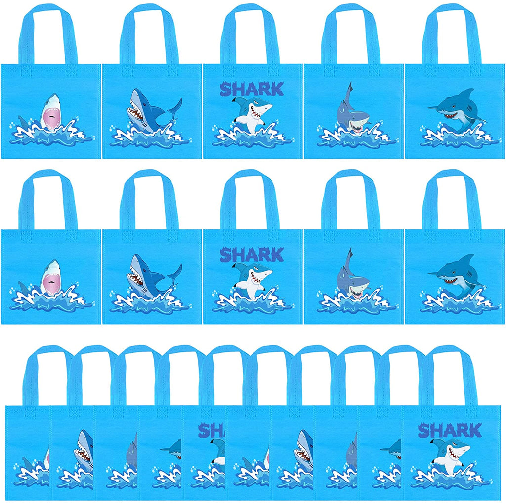 BANBALLON 20 PCS Shark Party Favor Bags, 5 Different Design Shark Non-Woven Bags for Baby Shower Kids Adults Birthday Party Shark Theme Party Supplies