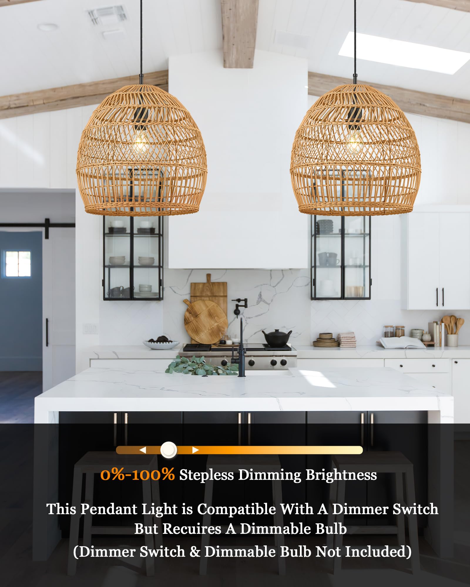 ELYONA 41 cm Large Modern Boho Rattan Chandelier