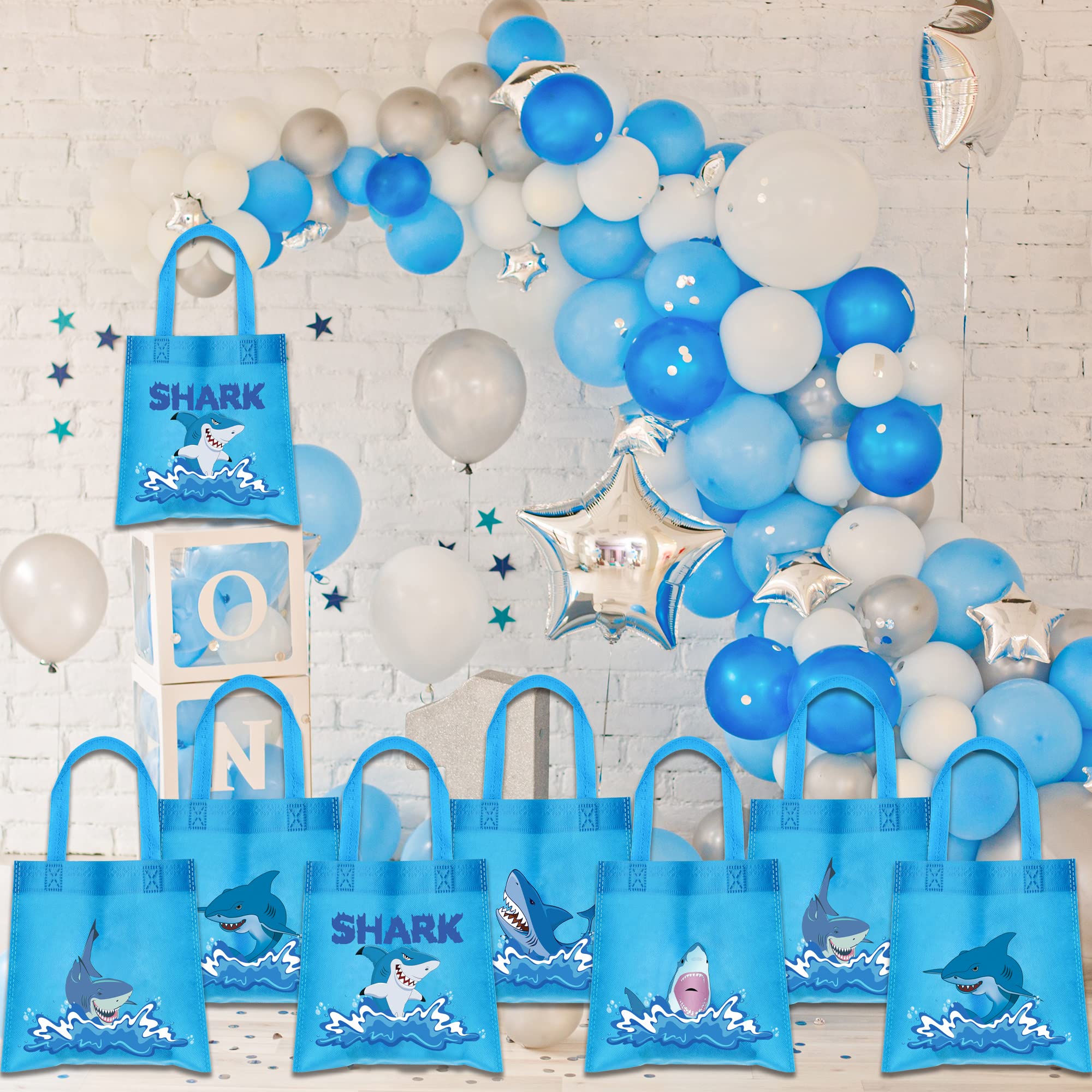 أكياس هدايا حفلات القرش من بانبالون، 20 قطعة، 5 تصميمات مختلفة لأكياس القرش غير المنسوجة لحفلات استقبال المولود الجديد وحفلات أعياد الميلاد للأطفال والبالغين، لوازم حفلات القرش