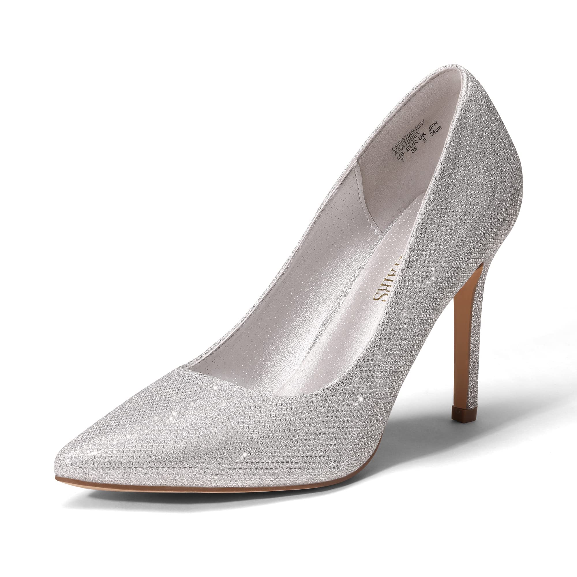 SIZE 41: DREAM PAIRS Women's Closed Toe High Heels Dress Pointed Toe Wedding Pump Shoes,Size 10,Silver/Glitter,Christian-New