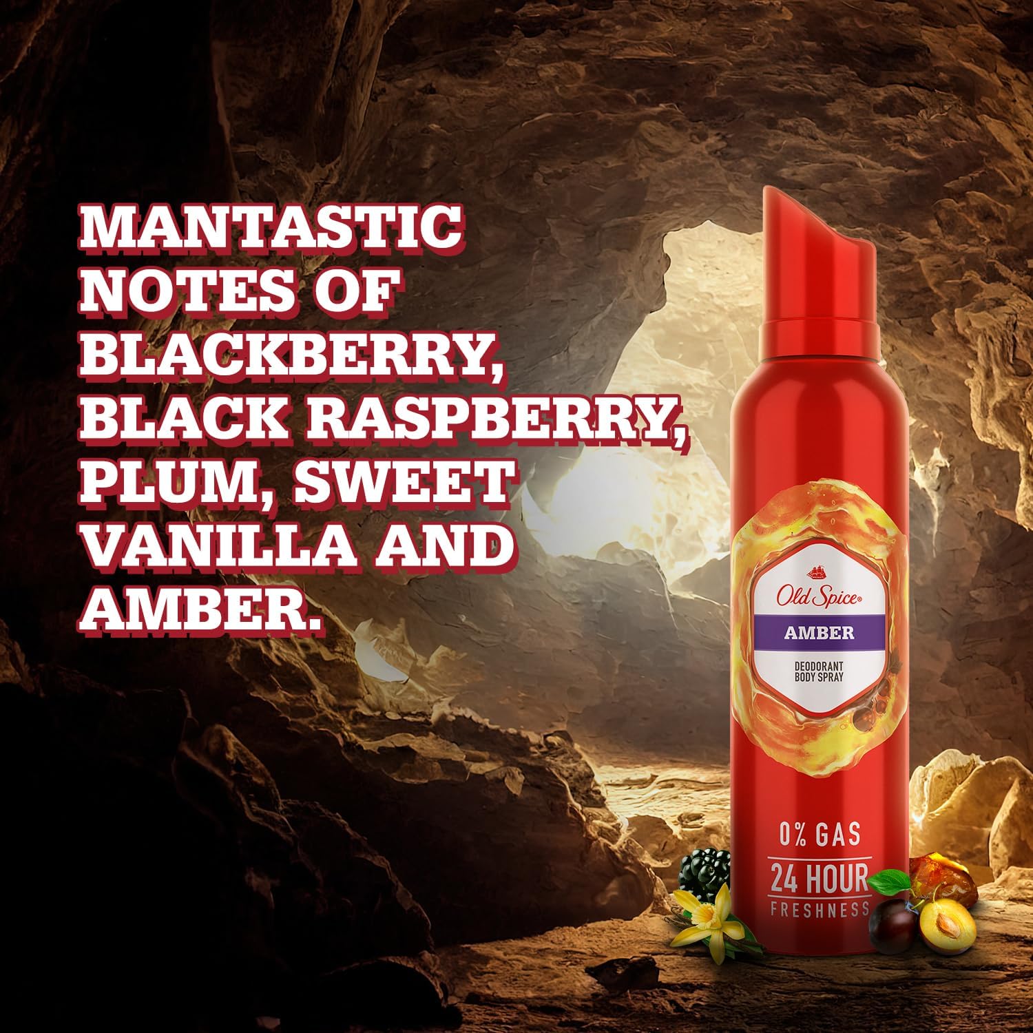 Old Spice Deodorant Body Spray - AMBER , 0% Gas & 24 Hour Freshness, Long-Lasting Fragrance, 140 ml