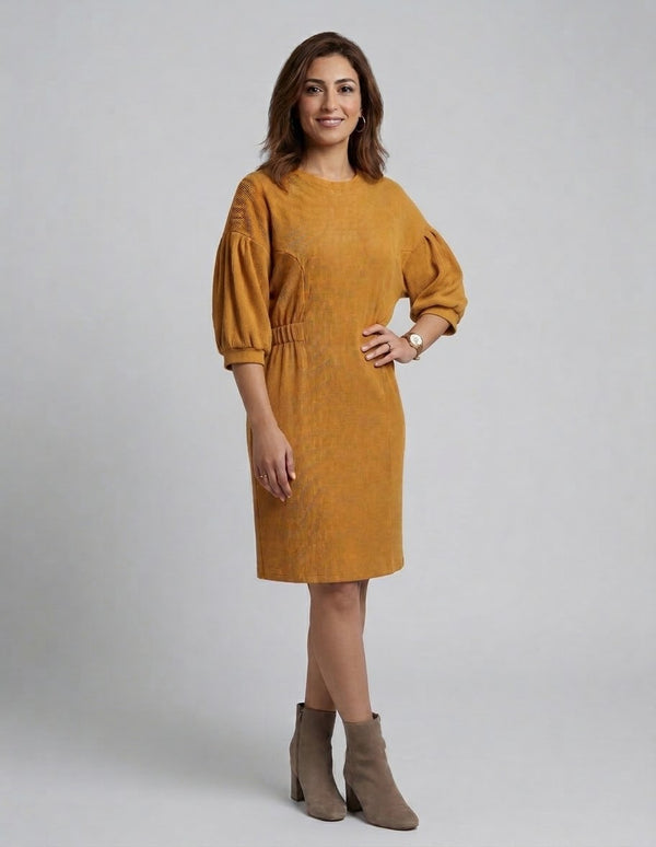 Zara Trafaluc Mustard Ribbed Knit Dress women