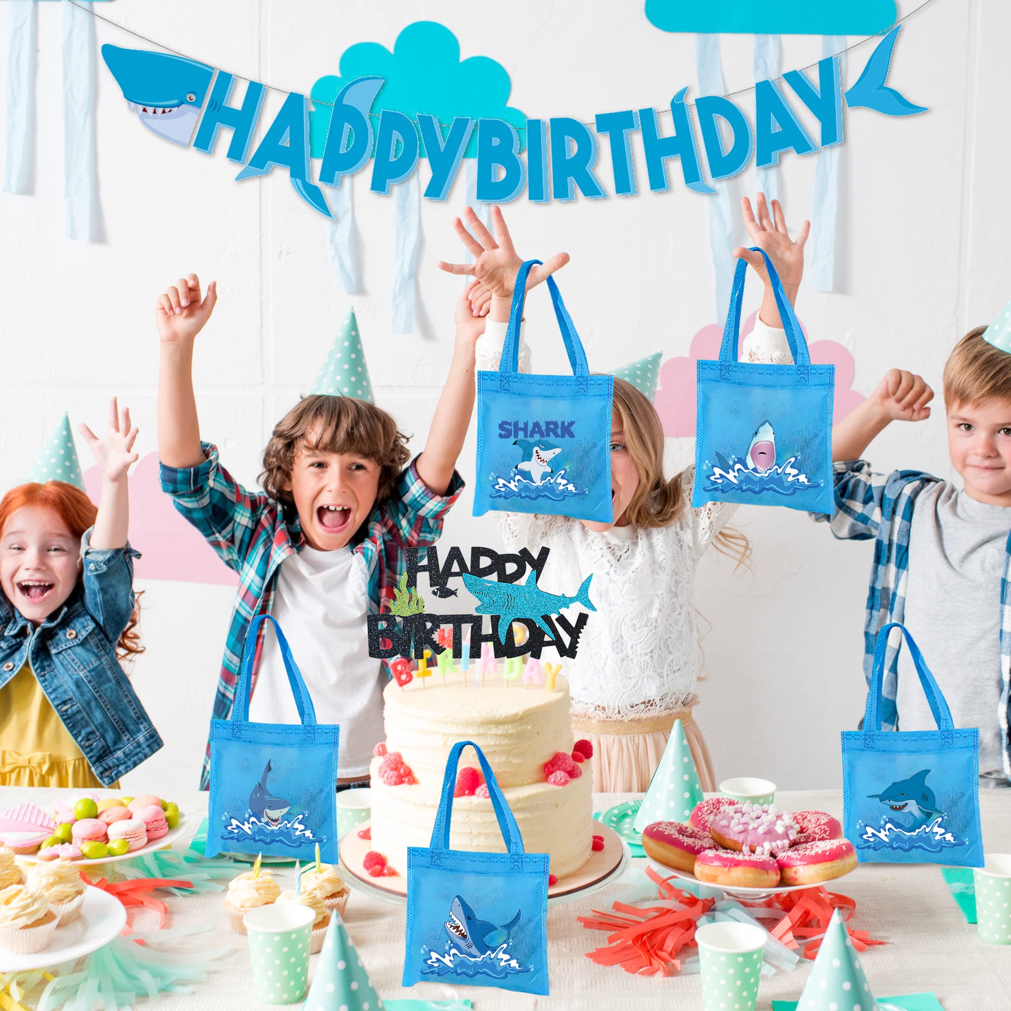 أكياس هدايا حفلات القرش من بانبالون، 20 قطعة، 5 تصميمات مختلفة لأكياس القرش غير المنسوجة لحفلات استقبال المولود الجديد وحفلات أعياد الميلاد للأطفال والبالغين، لوازم حفلات القرش