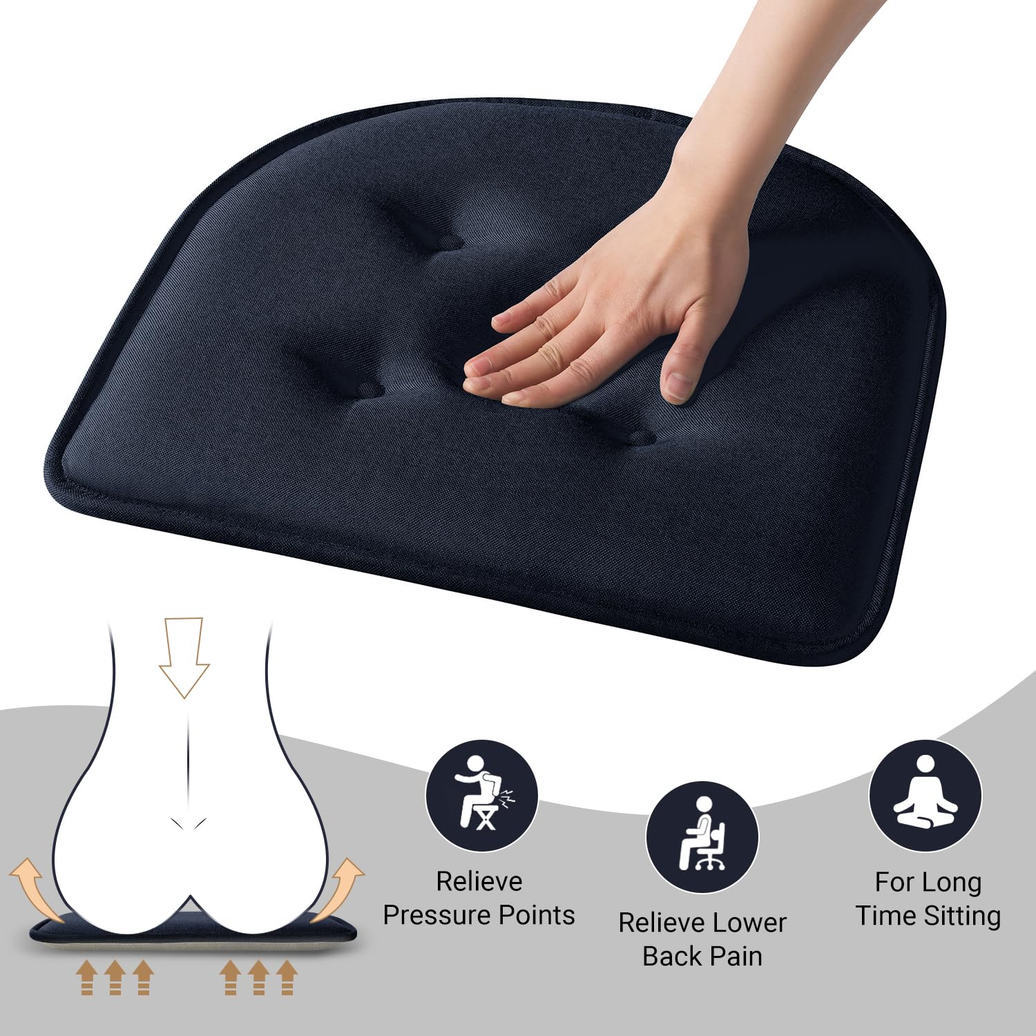LOVTEX Chair Cushions for Dining Chairs 3 Pack, Non Slip Seat Cushions for Kitchen Chairs, Navy 17 x 16 Tufted Memory Foam Kitchen Chair Cushions Set of 6