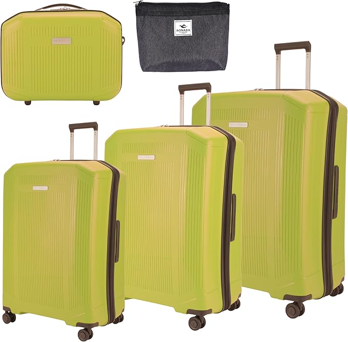 Sonada Unbreakable Luggage Unisex,Double Zipper,Expandable, TSA Lock With 4 Double Silent Wheels Set of 4 Green