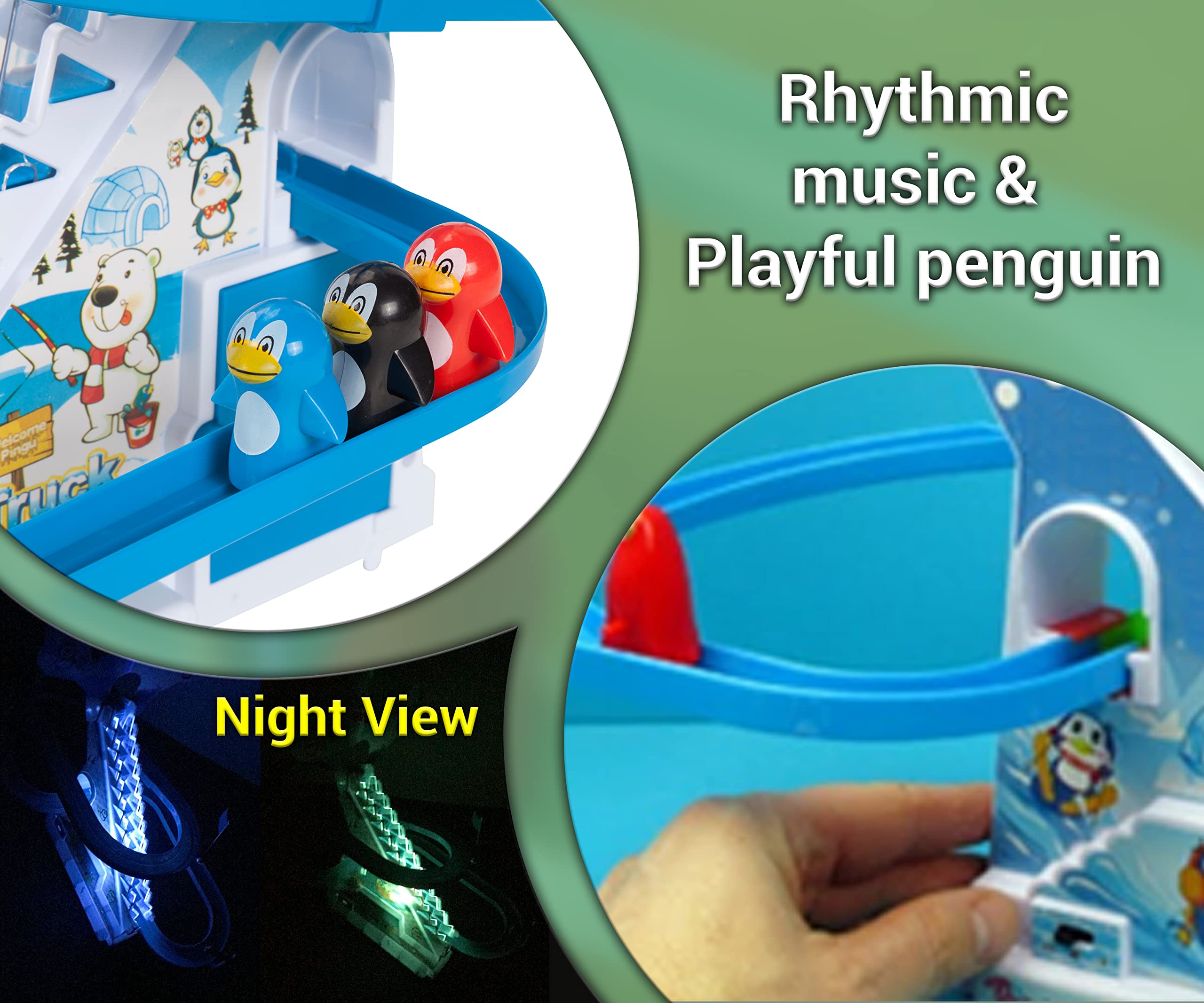 Boley Penguin Race Game Toy Playful Musical Roller Coaster Track Playset with Music & LED Flashing Lights On/Off Button for Toddlers and Kids Gift