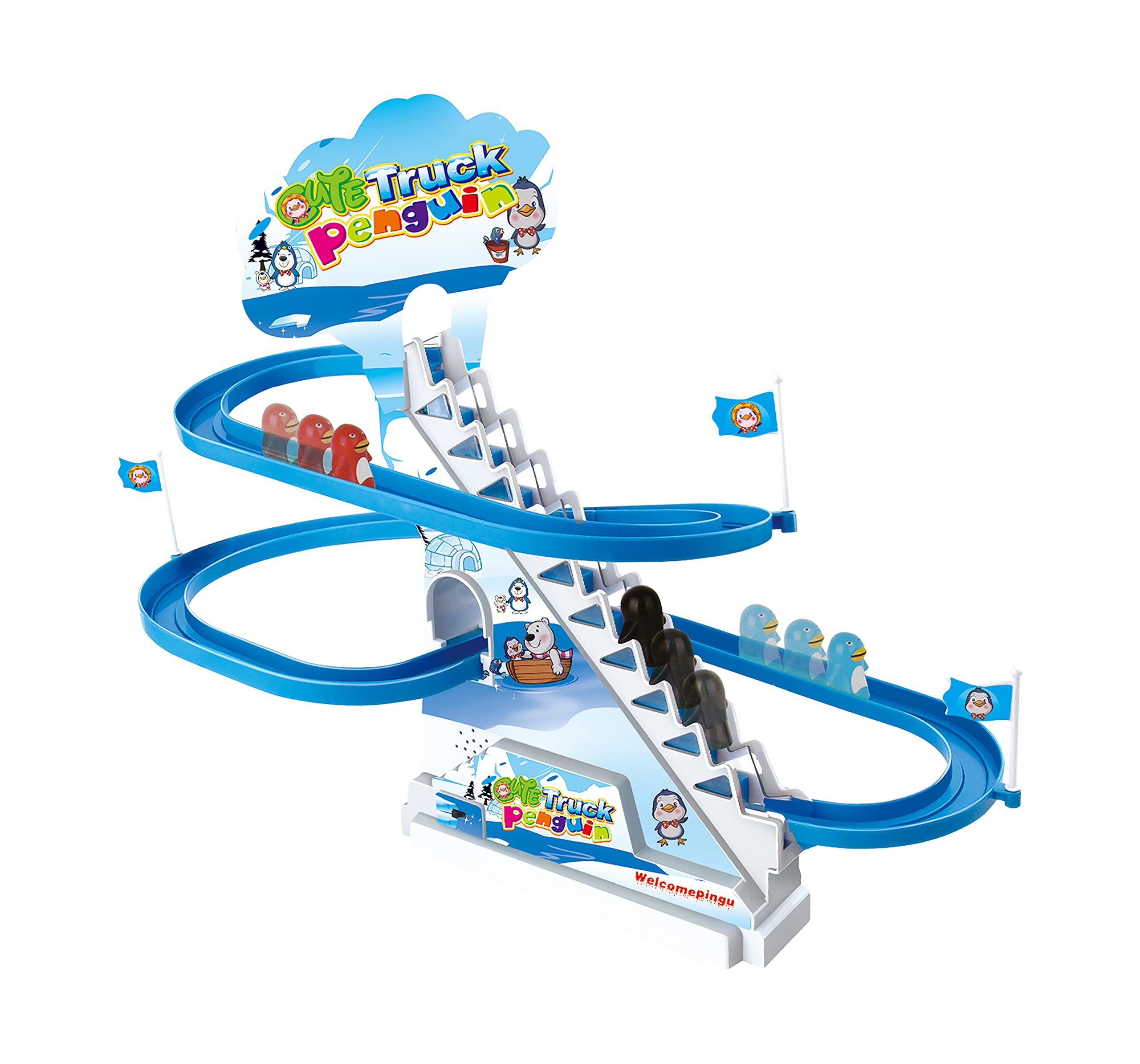 Boley Penguin Race Game Toy Playful Musical Roller Coaster Track Playset with Music & LED Flashing Lights On/Off Button for Toddlers and Kids Gift