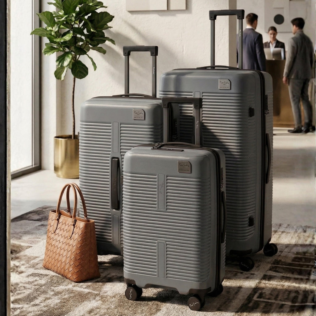 Pierre Cardin 3-Piece Hard-shell Suitcase Luggage Set – Lightweight, Expandable with 4 Silent Spinner Wheels & TSA Lock (Grey)