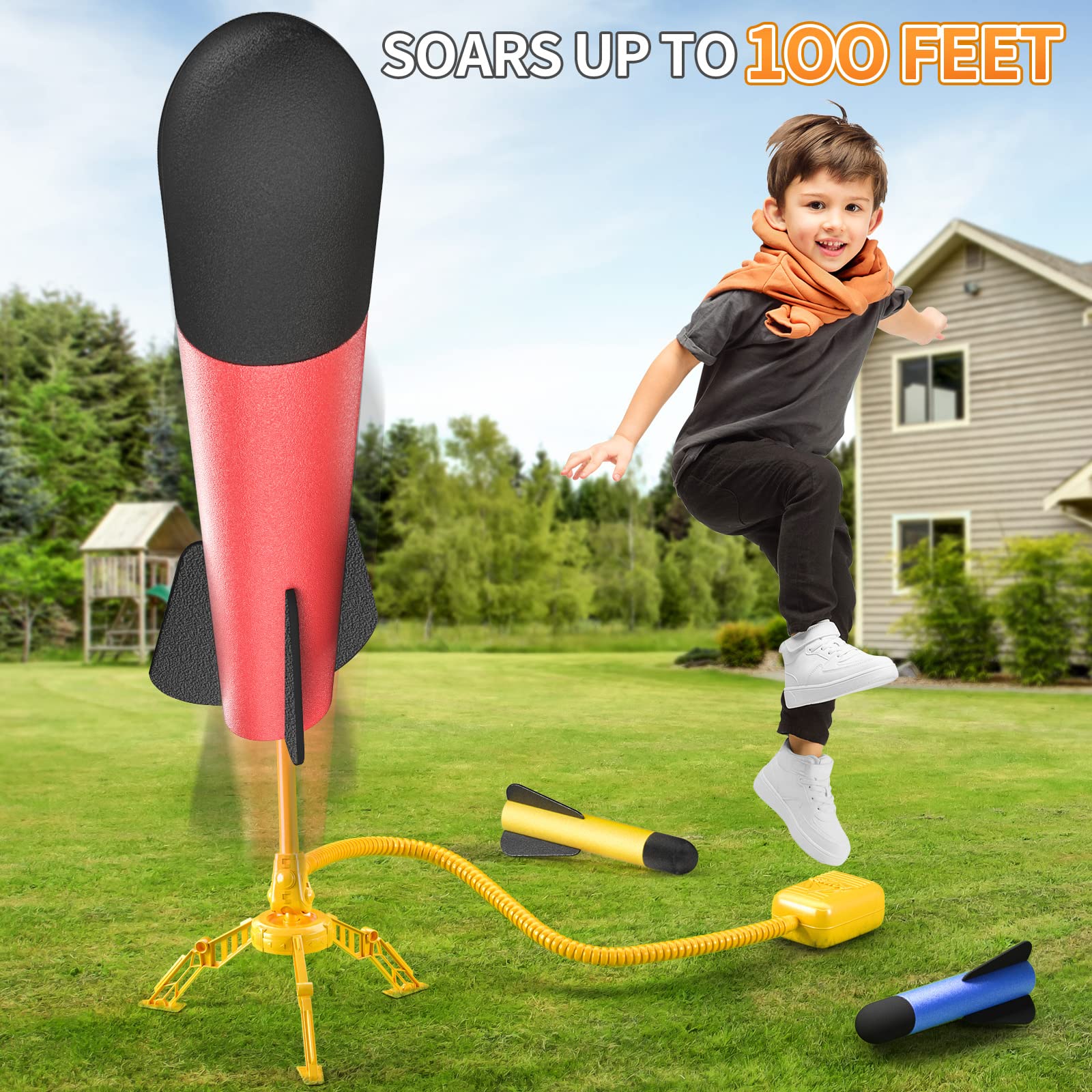 Doloowee Rocket Launcher for Kids,Foam Rockets and Stomp Launcher Pad, Launch up to 100+ft, Kids Outdoor Toys, Birthday Gift Toys for Kids Boys Girls Age 3 4 5 6 + Years Old