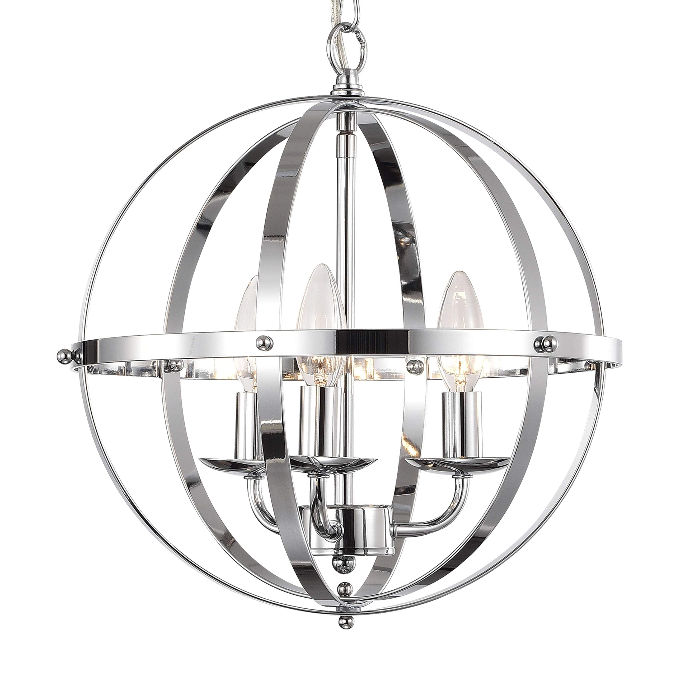 Chrome Chandelier Lighting Industrial Globe Chandeliers 3 Light Metal Ceiling Light Fixture 17176