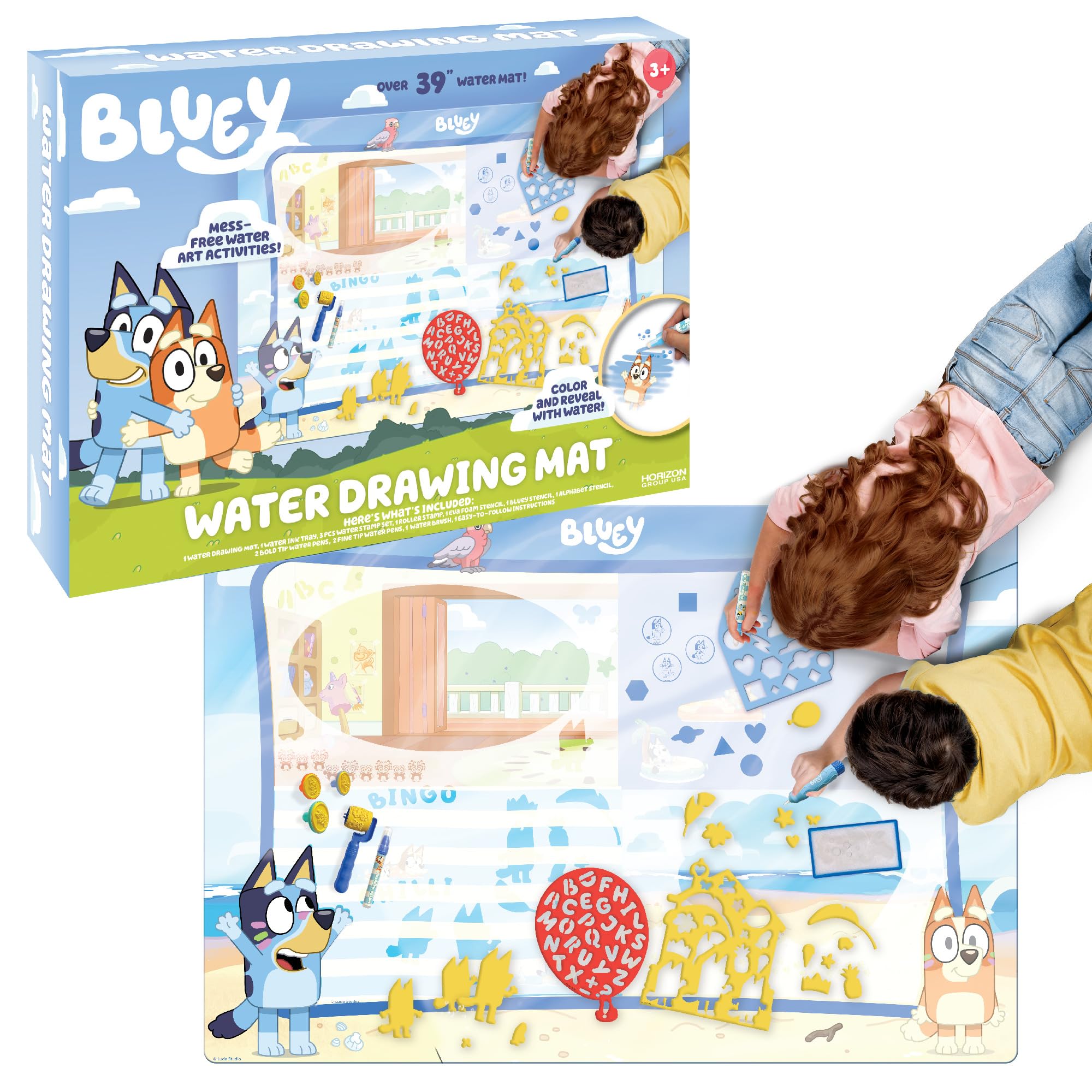 Official Bluey Water Drawing Mat, 39 x 27 Inches Extra Large Water Drawing Mat, Toddler Learning Toys, Fun Bluey Toys, Mess Free Painting Coloring Mat, Kids Toys, Bluey Playset, Toddler Sensory Toy