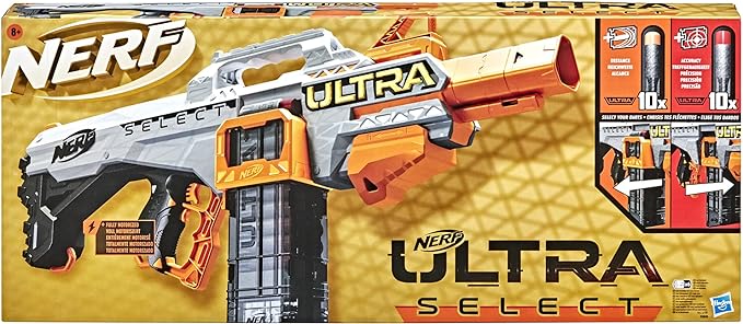 Nerf Ultra Select is a fully motorized blaster with 2 fire options, with magazines and darts