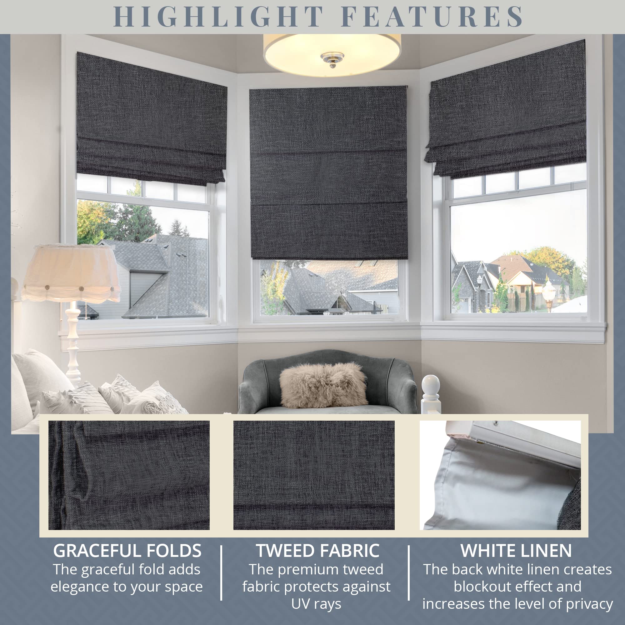 CHICOLOGY Roman Shades for Windows, (Blackout), 119.38 x 182.88 cm