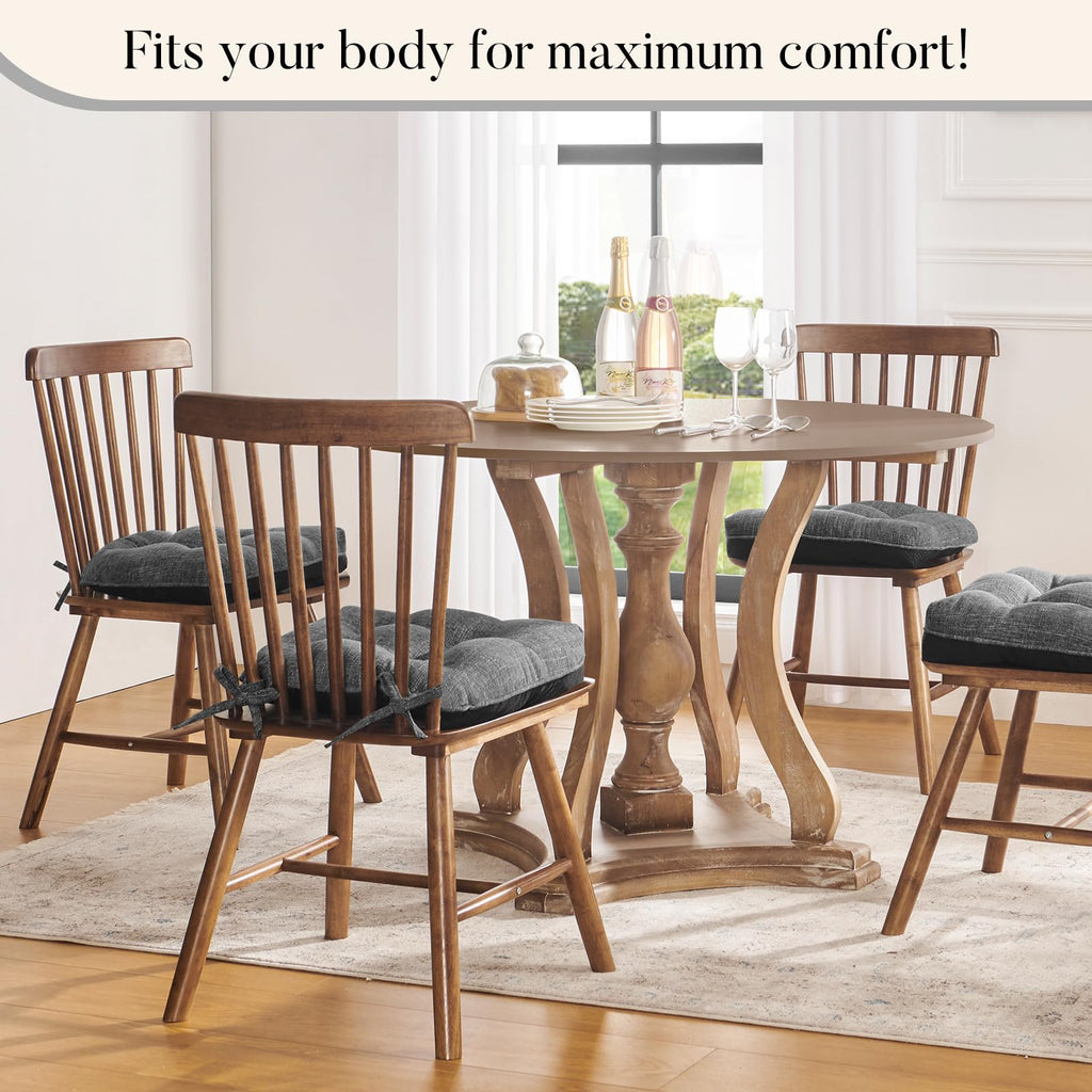 Basic Beyond Chair Cushions for Dining Chairs 4 Pack, Memory Foam Chair Cushion with Ties and Non Slip Backing 40 x 40 CM Tufted Chair Pads for Dining Chairs(Charcoal)