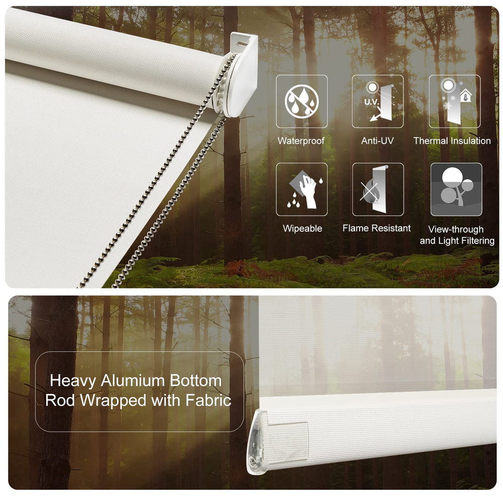 Persilux Light Filtering Roller Shades and Blinds for Windows (Off White)