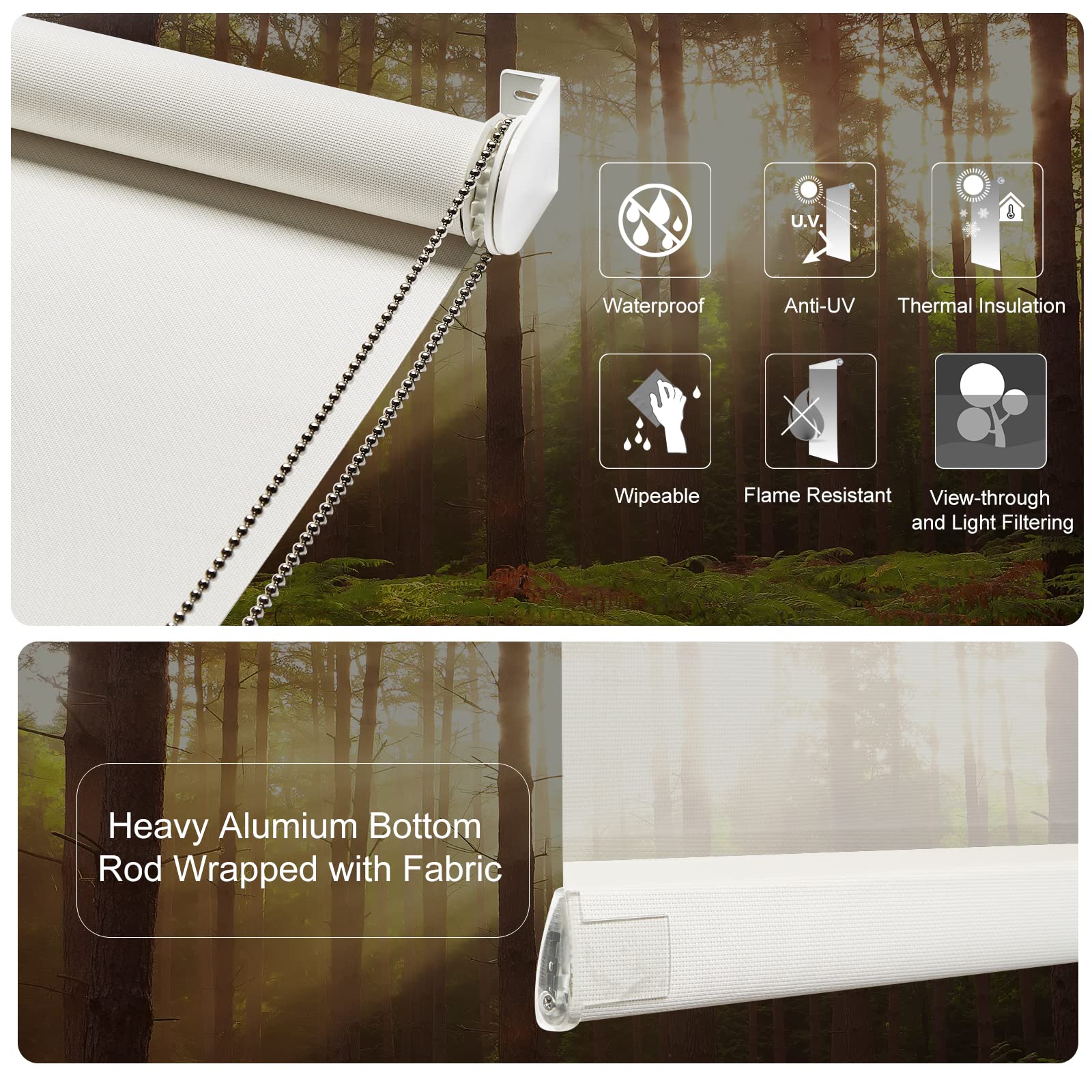 Persilux Light Filtering Roller Shades and Blinds for Windows (Off White)