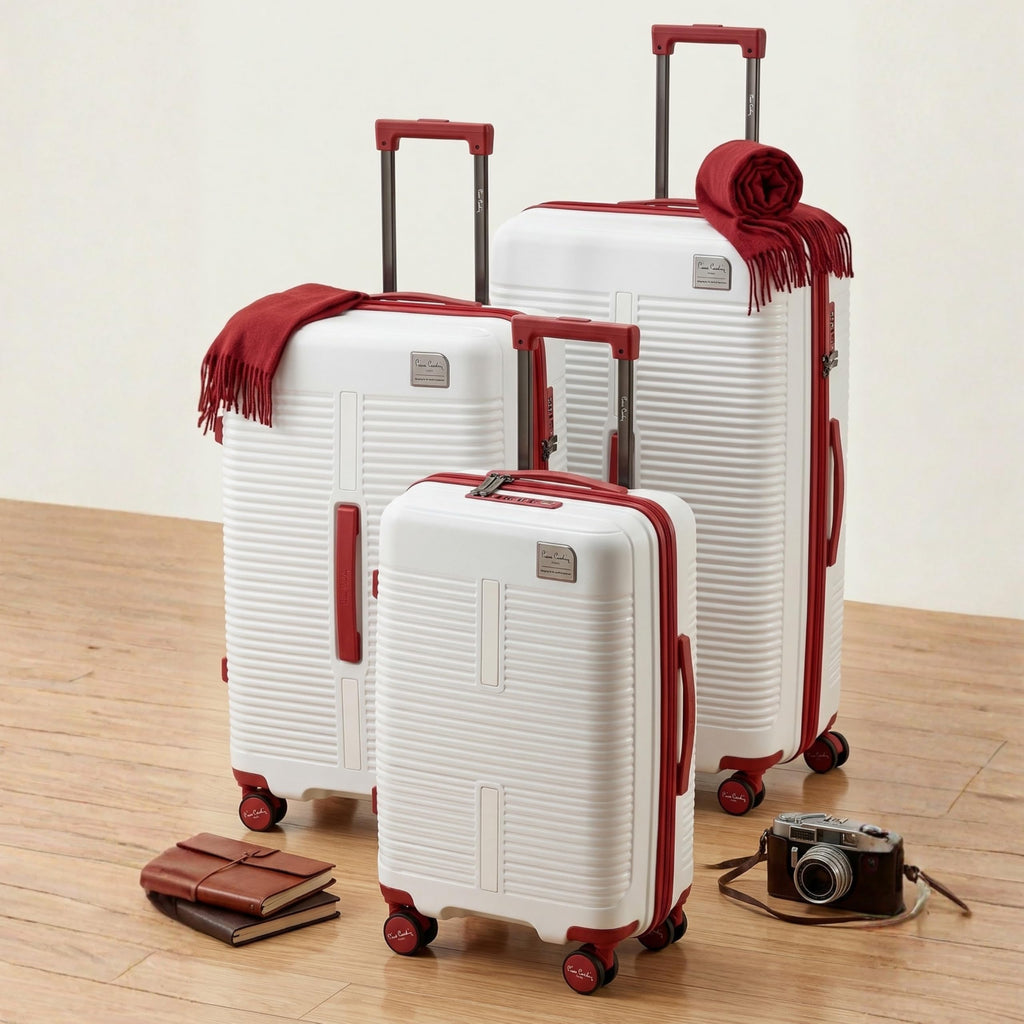 Pierre Cardin 3-Piece Hardshell Luggage Set – Lightweight, Expandable with 4 Silent Spinner Wheels & TSA Lock (White)