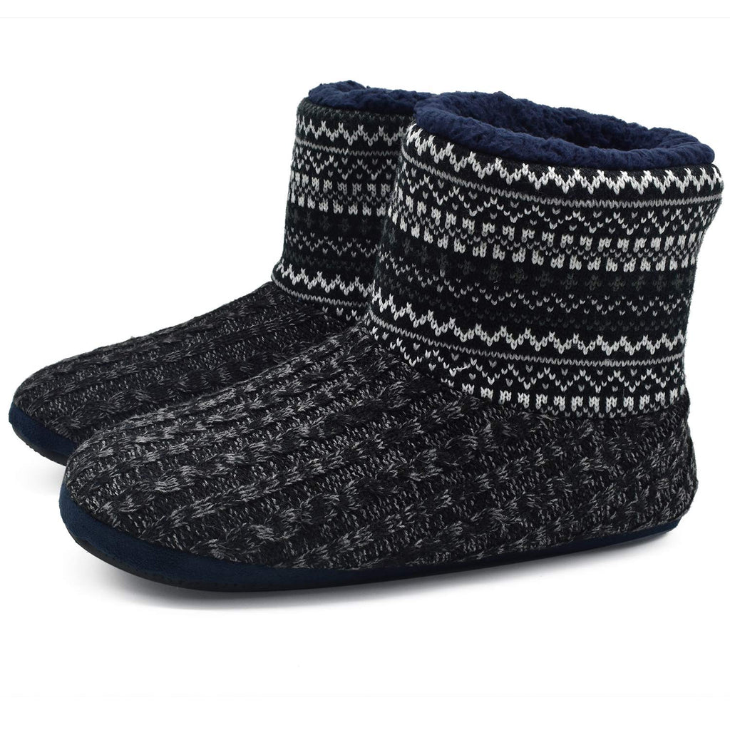 SIZE: 40 - GPOS Knit Rock Wool Warm Men Indoor Pull on Cozy Memory Foam Slipper Boots Soft Rubber Sole Black/White