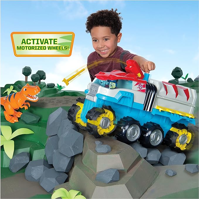 Paw Patrol, Dino Rescue Dino Patroller Motorized Team Vehicle with Exclusive Chase and T. Rex Toy Figures