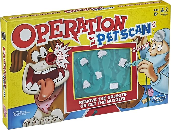 Operation Pet Scan Board Game for 2 or More Players, Kids Ages 6 and Up, with Silly Sounds, Remove The Objects or Get The Buzzer