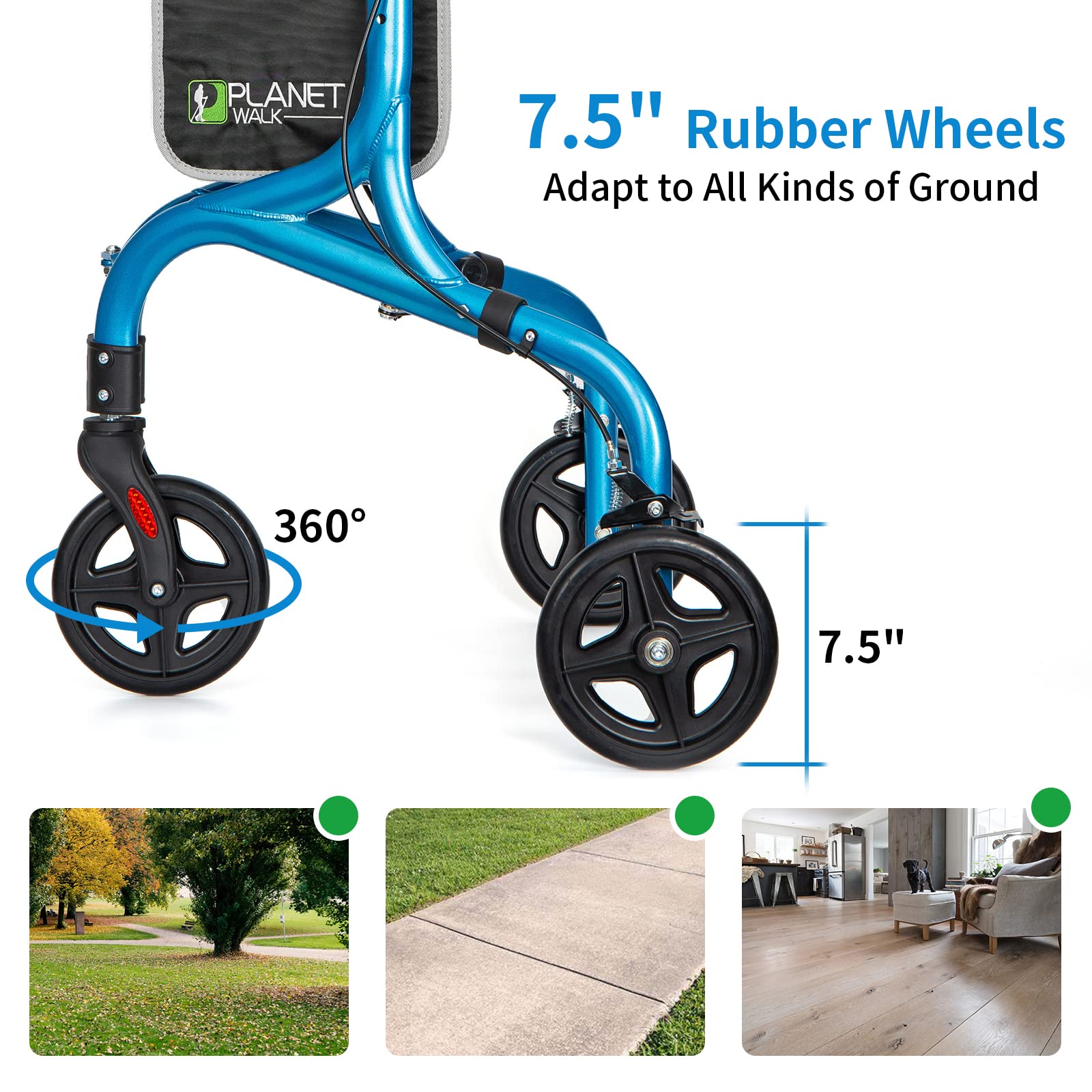 Planetwalk Premium 3 Wheel Rollator Walker for Seniors - Ultra Lightweight Foldable Walker