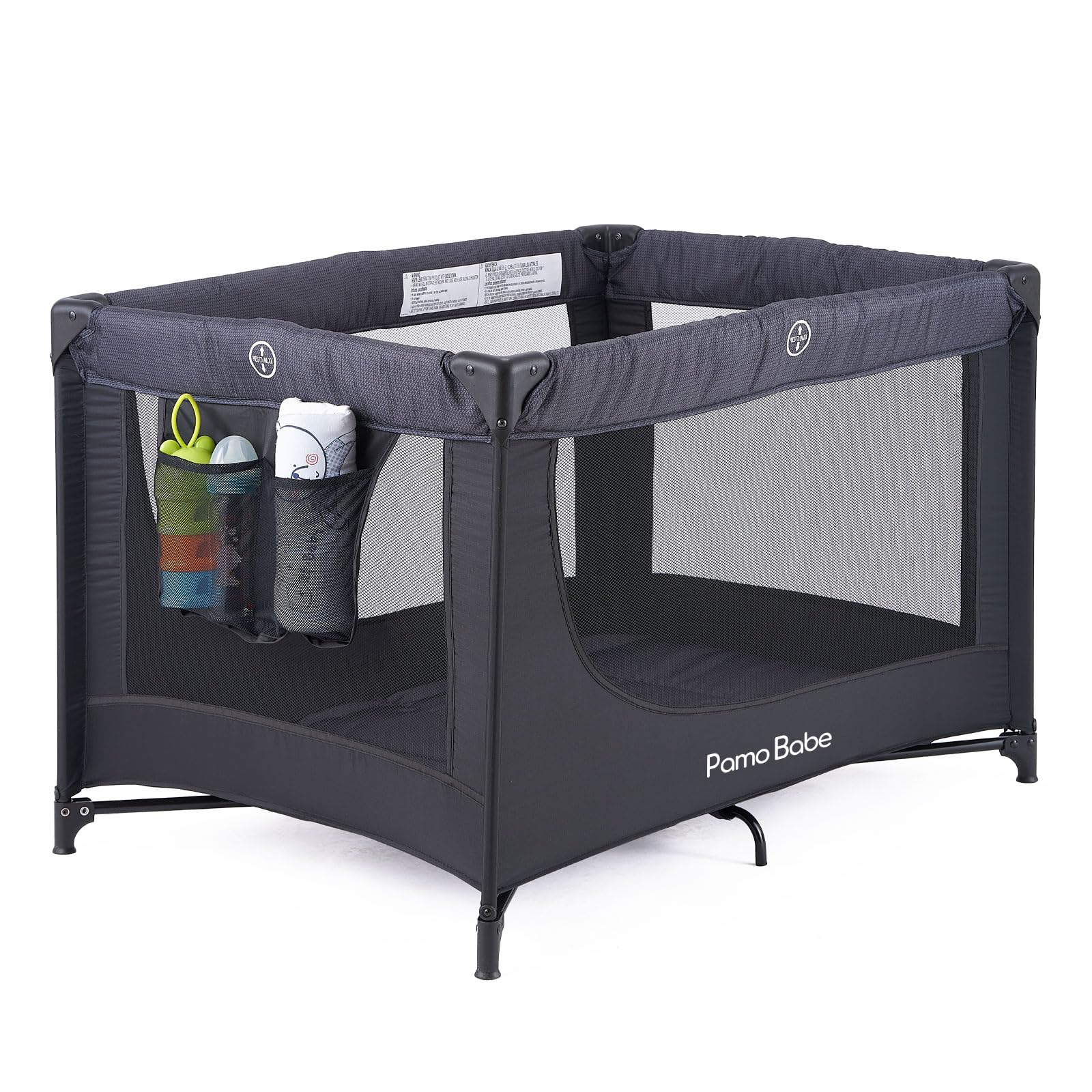 Pamo Babe Portable Crib Baby Playpen with Mattress and Carry Bag (Black)