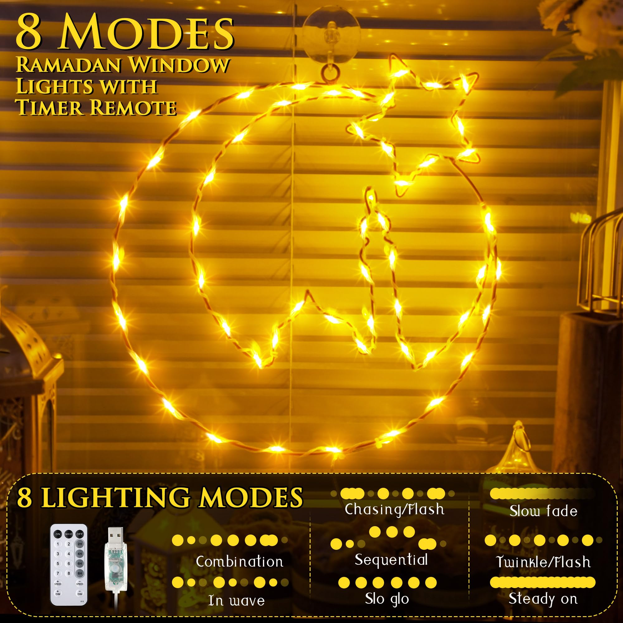 Meonum Eid Ramadan Decorations Window Lights, 30 CM 8 Modes W
