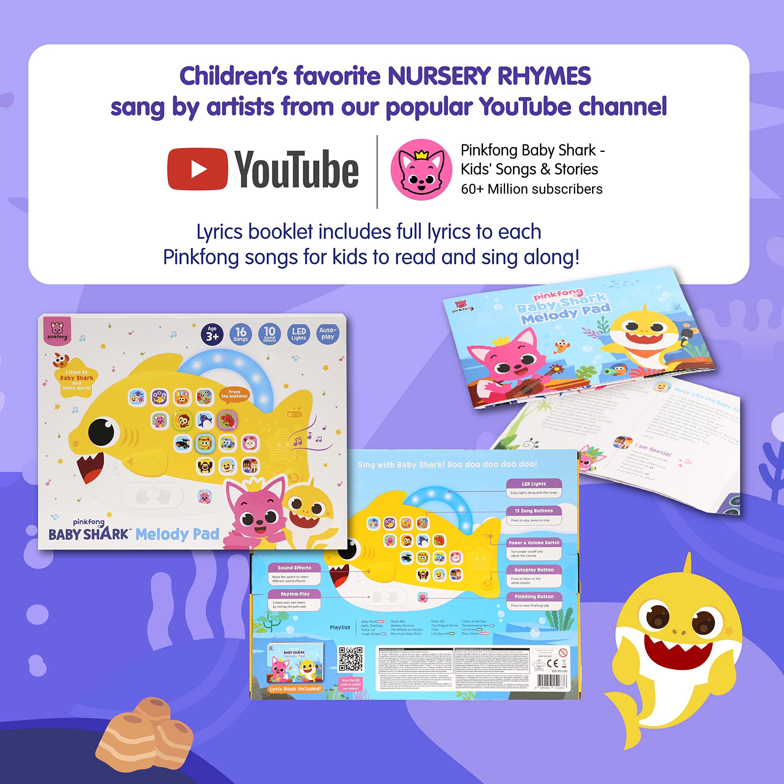 Pinkfong Baby Shark Melody Pad Sound Pad | Baby Shark Toys, Baby Shark Books | Learning & Education Toys | Interactive Baby Toys for Toddlers 1-3 | Gifts for Boys & Girls
