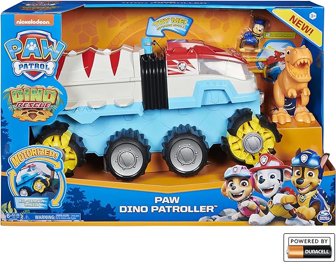 Paw Patrol, Dino Rescue Dino Patroller Motorized Team Vehicle with Exclusive Chase and T. Rex Toy Figures