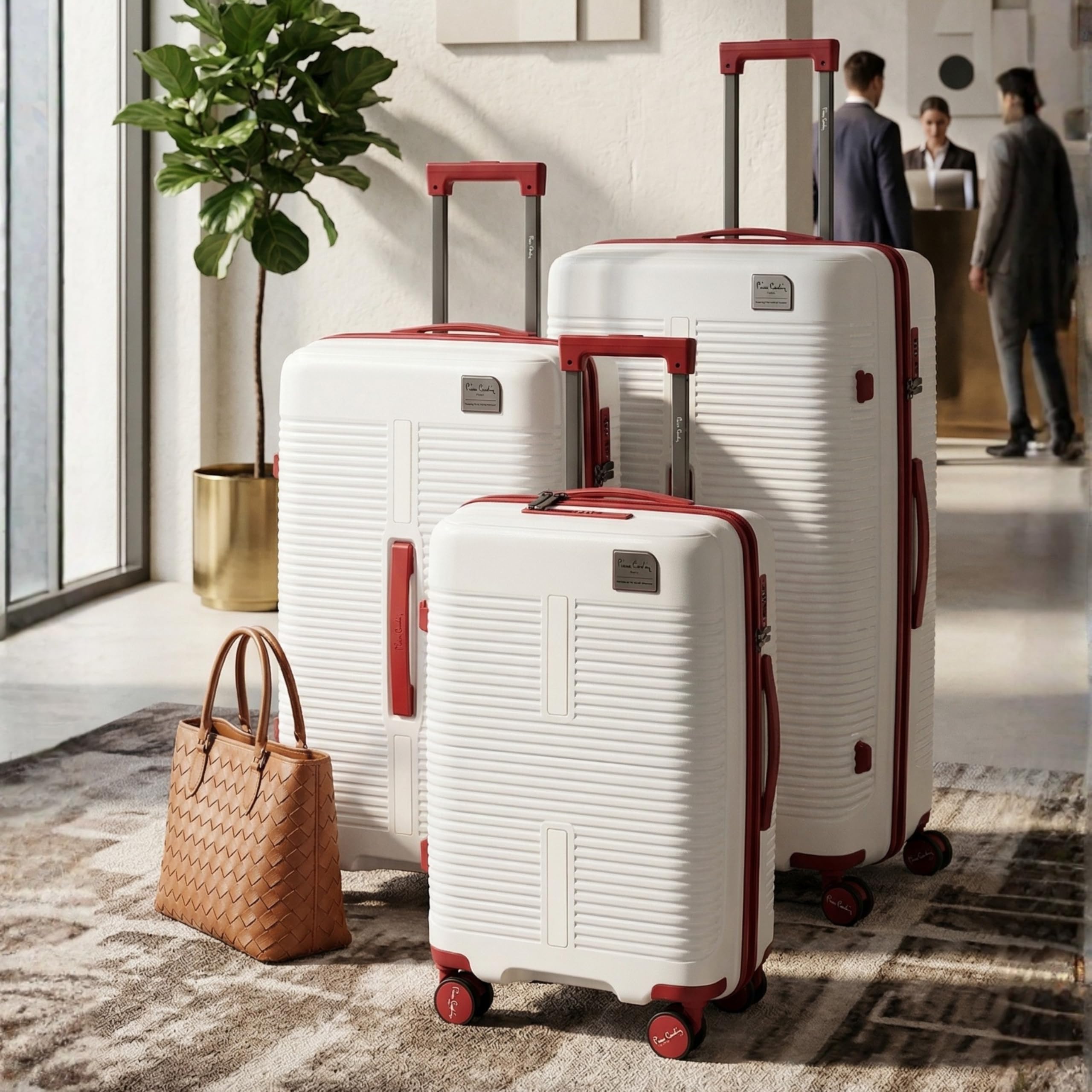 Pierre Cardin 3-Piece Hardshell Luggage Set – Lightweight, Expandable with 4 Silent Spinner Wheels & TSA Lock (White)