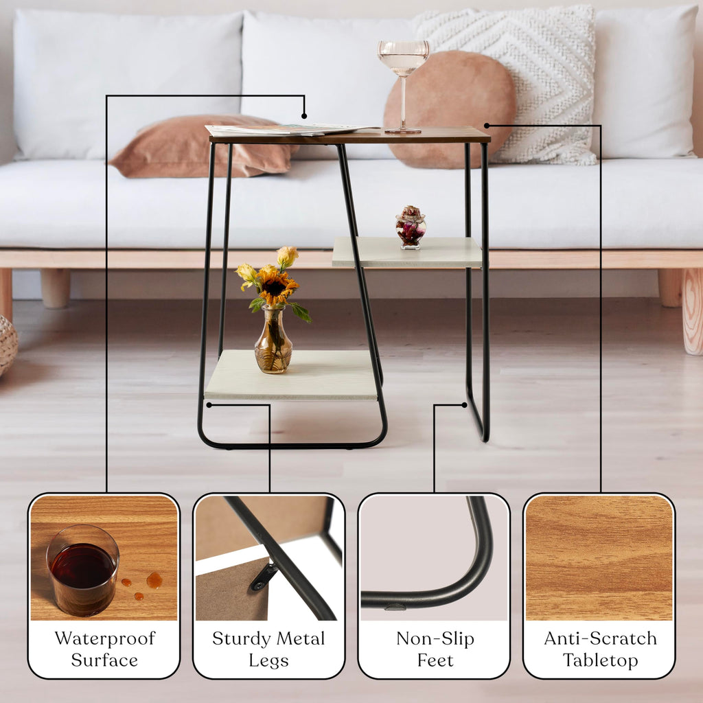 DRASTE Narrow Side Table, Square End Tables Living Room, Modern Wood Nightstand Large Bedside Table, Unique Slim Side Tables Bedroom Furniture, Industrial Dark Brown Skinny End Table for Small Spaces