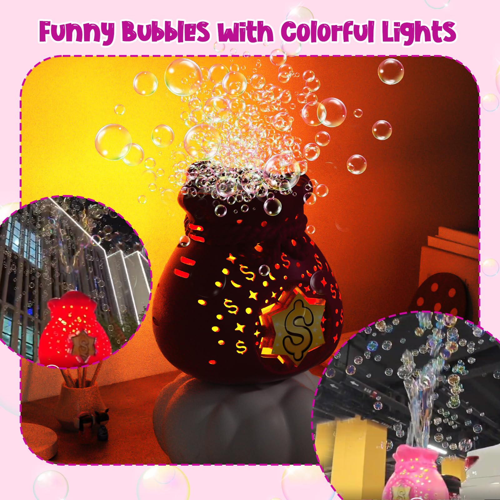 Blizzard Dollar Bag Bubble Machine,Brilliant Light & Automatic Bubble Maker Blower,Fun Bubble Gun Toy,Indoor Outdoor Bubble Toy for Kids & Toddlers,Birthday Party Gifts for Boys & Girls Age 3+ Years