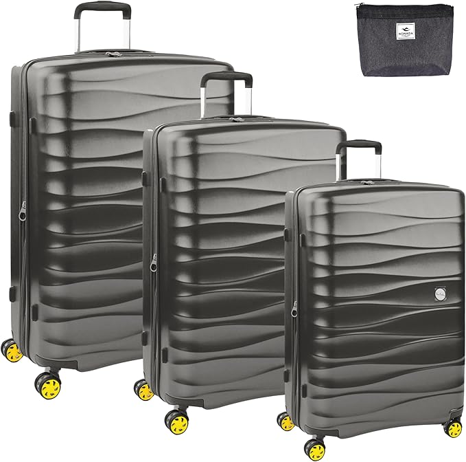 Pierre Cardin Premium Hardside Luggage Set of 3, ANTI Theft Double Zipper, 4 Double Wheels Suitcase, TSA Approved Lock, Expandable Zipper For more Space (Grey)